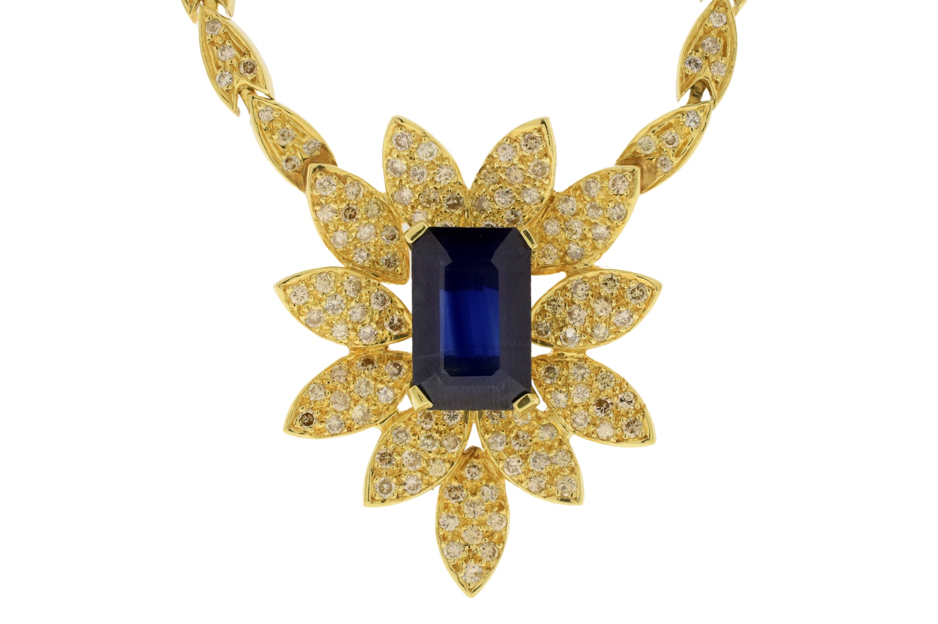 8.98ct. Sapphire Necklace Set in 14K Diamond Encrusted Yellow Gold