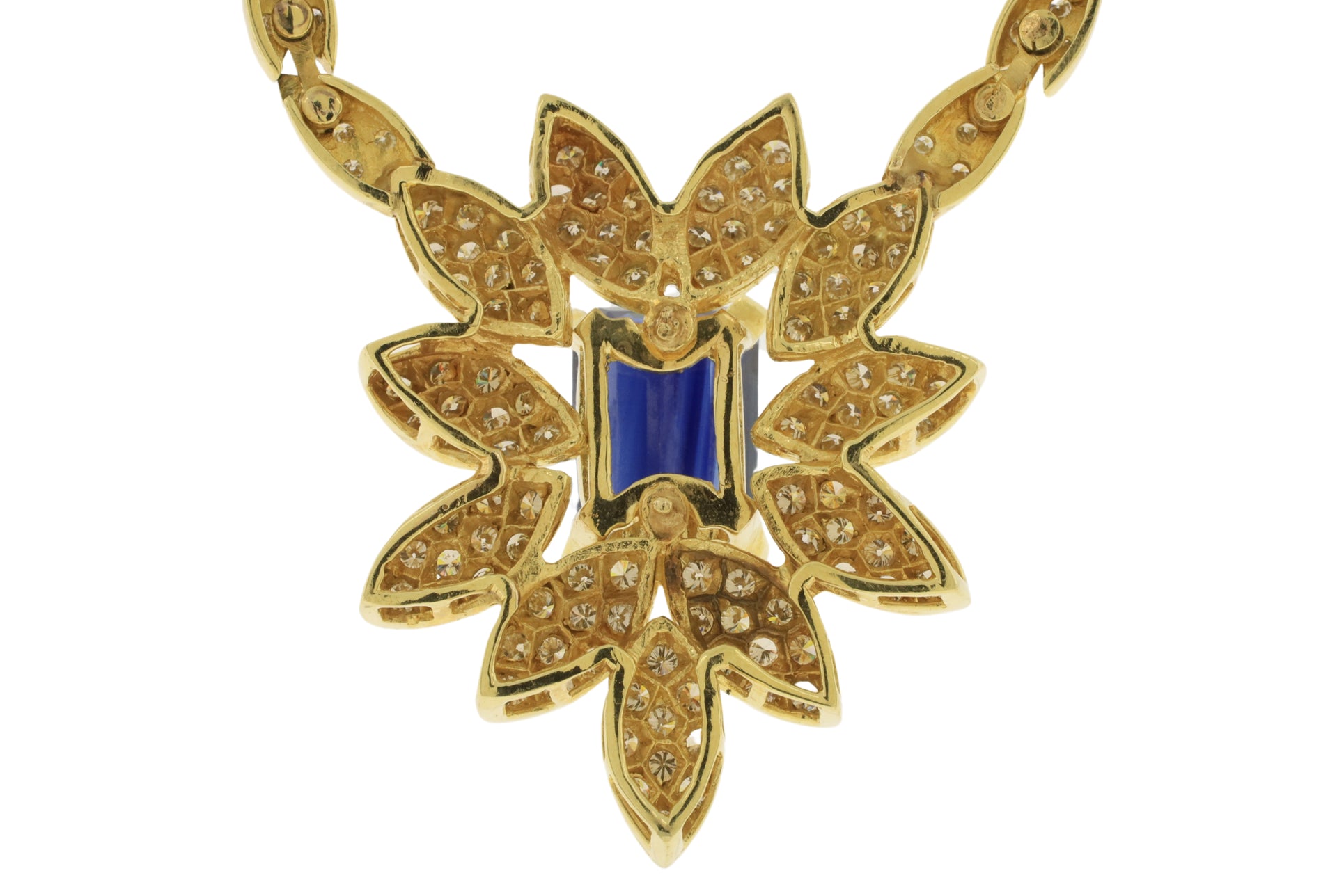 8.98ct. Sapphire Necklace Set in 14K Diamond Encrusted Yellow Gold