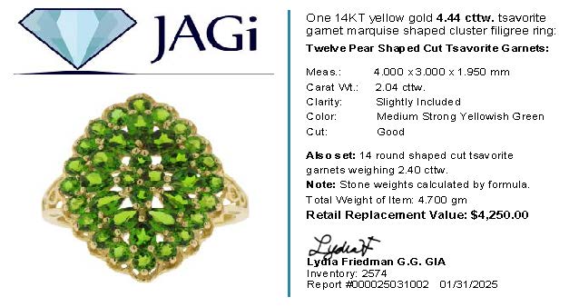 4.44cttw. Green Tsavorite Ring Set in 14K Yellow Gold