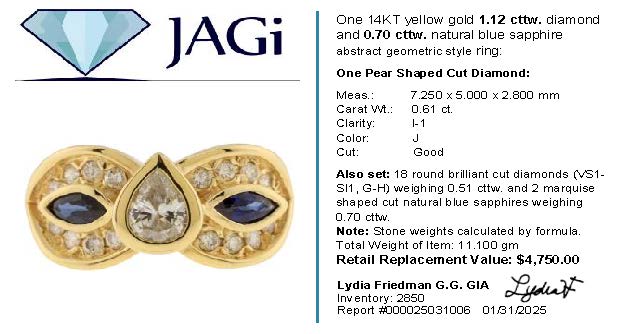 Pear Shape Diamond Estate Ring With Sapphire Accents