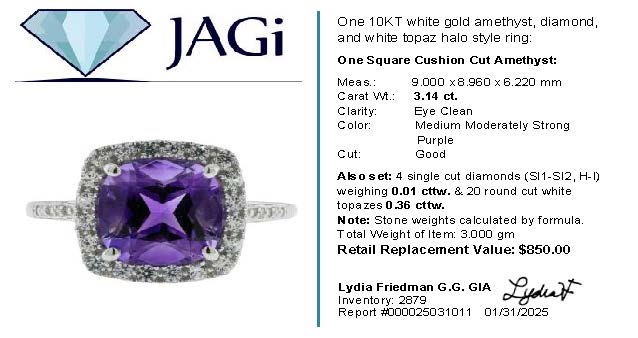 3.14ct Amethyst Ring Set in 10K White Gold