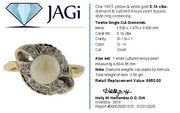Cultured Akoya Pearl Ring set in 14K Yellow Gold Sz 6