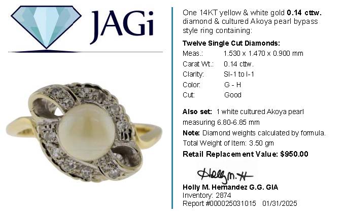 Cultured Akoya Pearl Ring set in 14K Yellow Gold