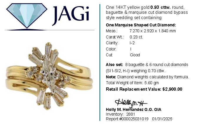 .93cttw. Marquise Natural Diamond Vintage Ring Set in 14K Yellow Gold Sz 7