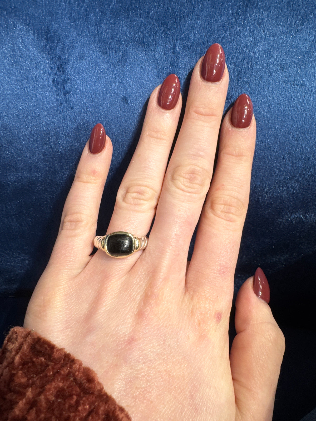 Vintage David Yurman Onyx Ring in Sterling Silver & 14K Yellow Gold Sz 8