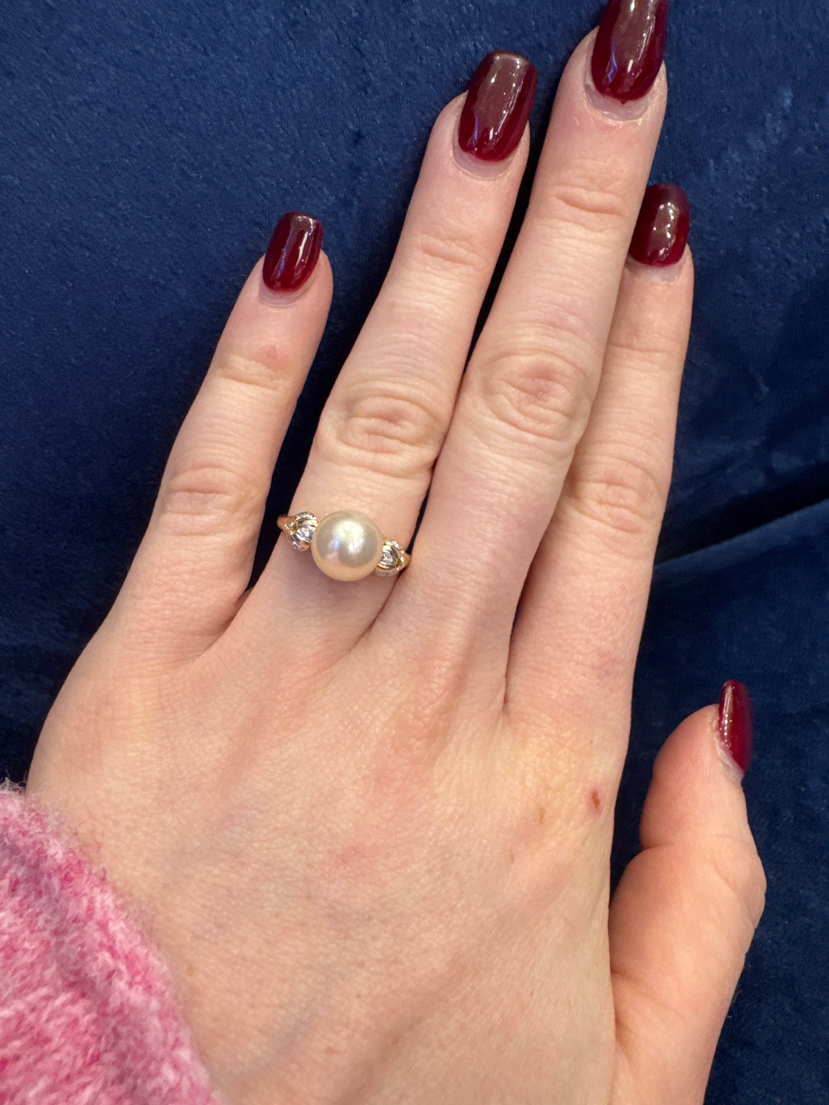 Pearl Fashion Ring in 18k Yellow Gold with Diamond Accents Sz 6 1/2