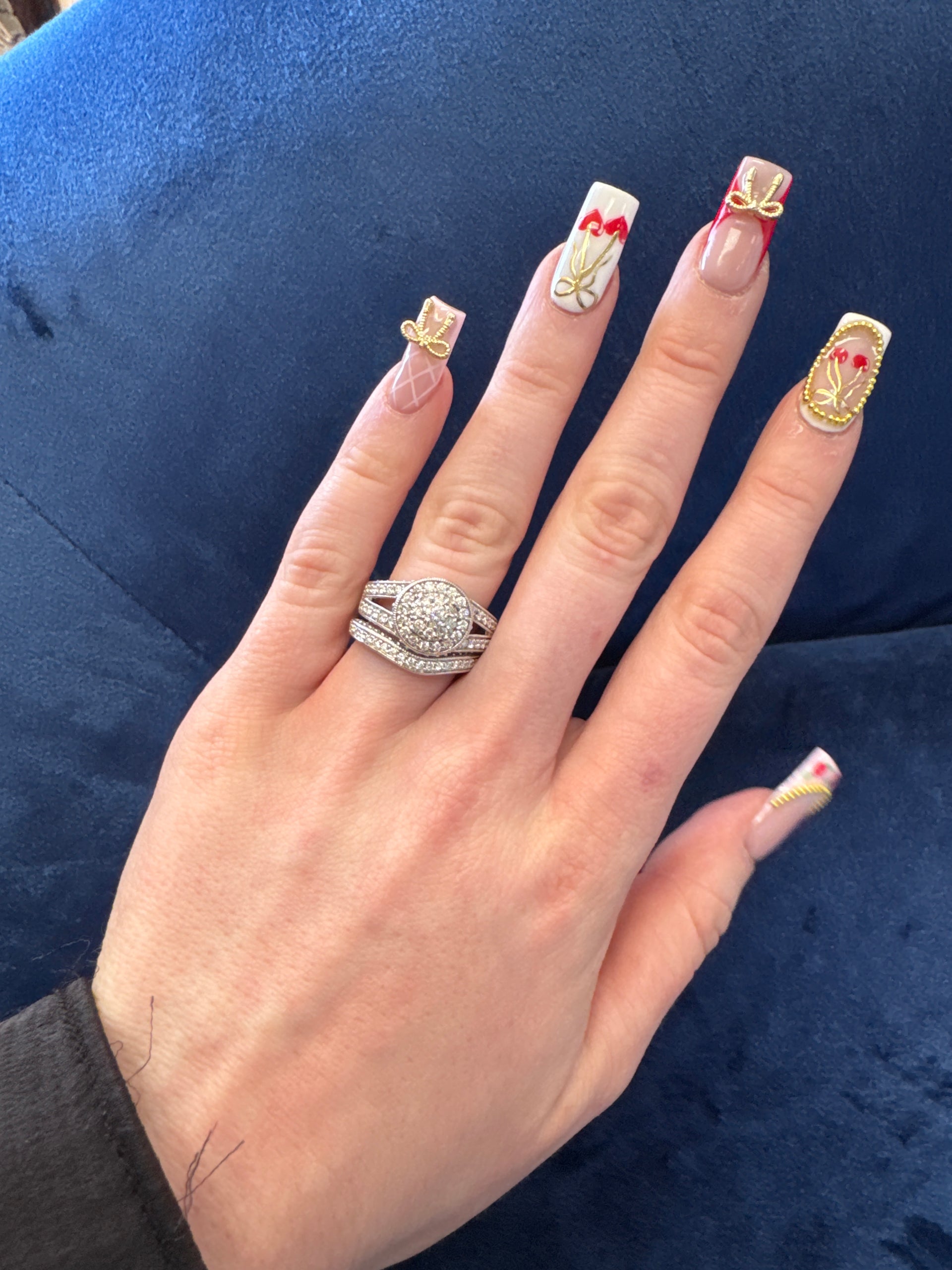 Natural Diamond Ornate Cluster Set Ring in 14K White Gold