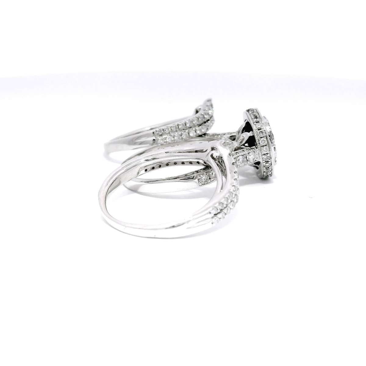 Three Piece Diamond Engagement Set in 14K White Gold Sz 5.5