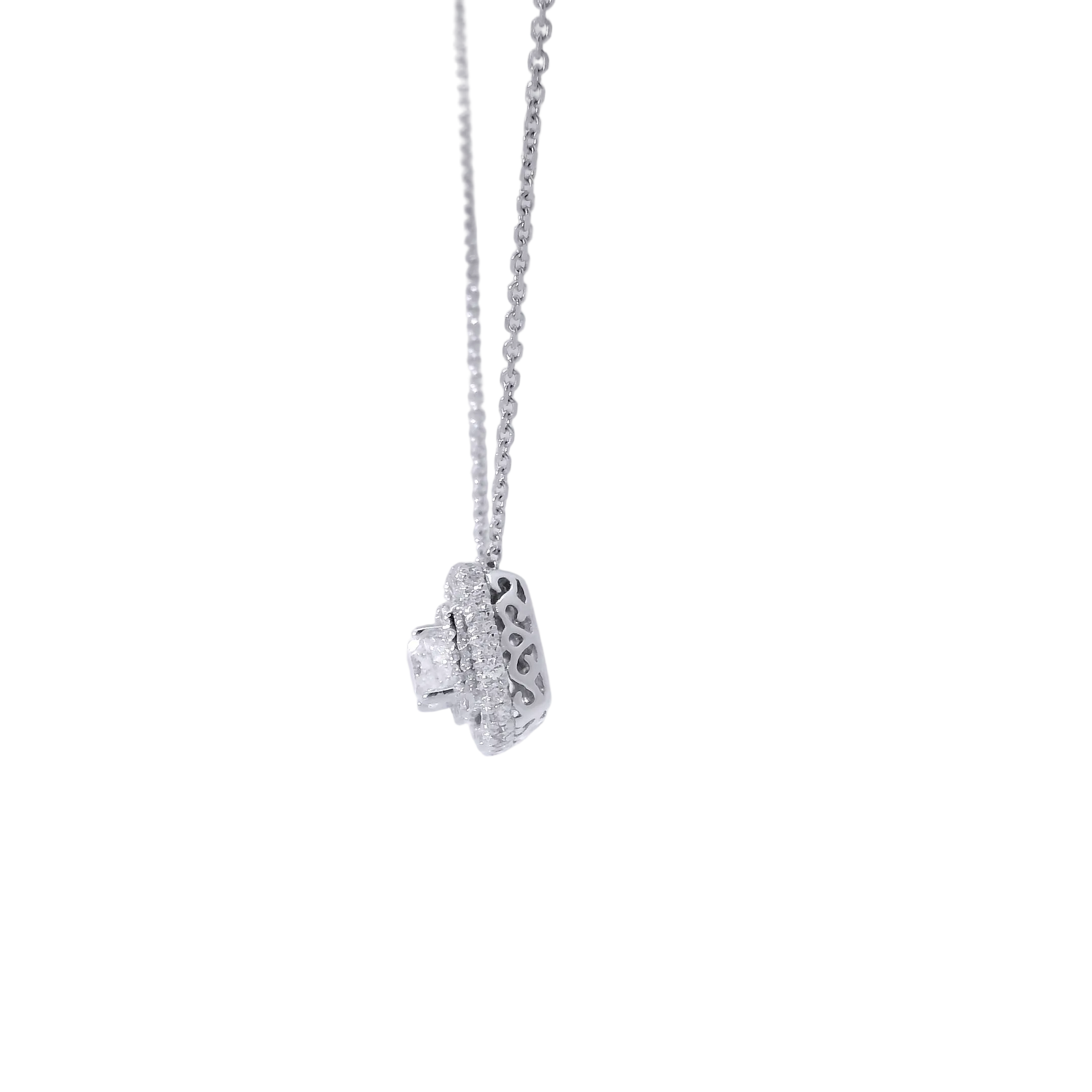 Natural Cushion Cut Diamond in 14K White Gold Double Halo Pendant on 14K White Gold Chain
