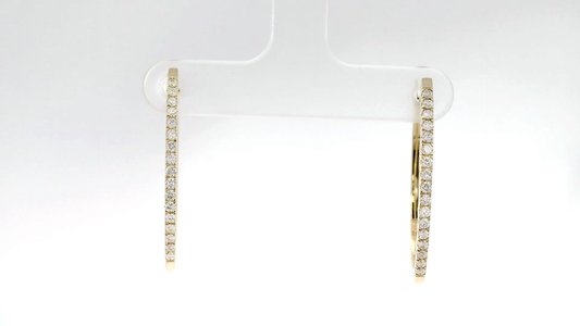 Natural Diamond Oval Shape Hoops in 14K Yellow Gold