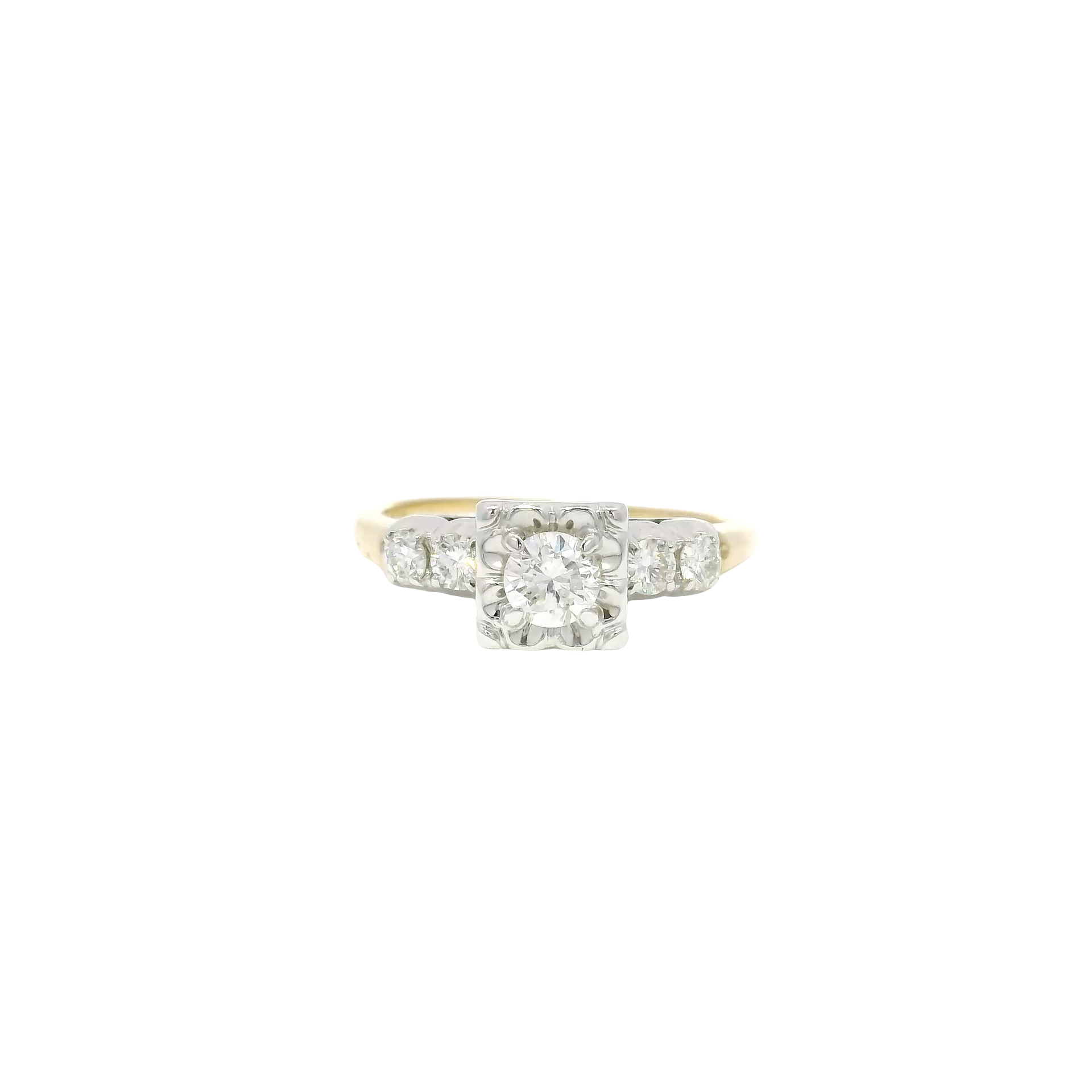 Natural Round Diamond Ring Set in 14K Yellow Gold