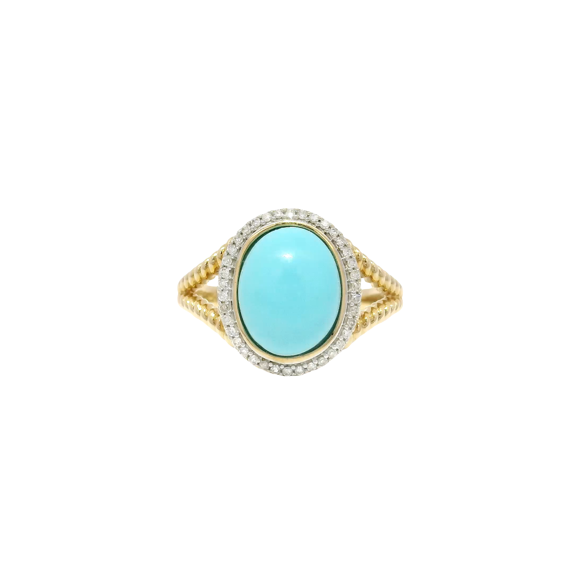 Turquoise & Diamond Estate Ring in 14K Yellow Gold