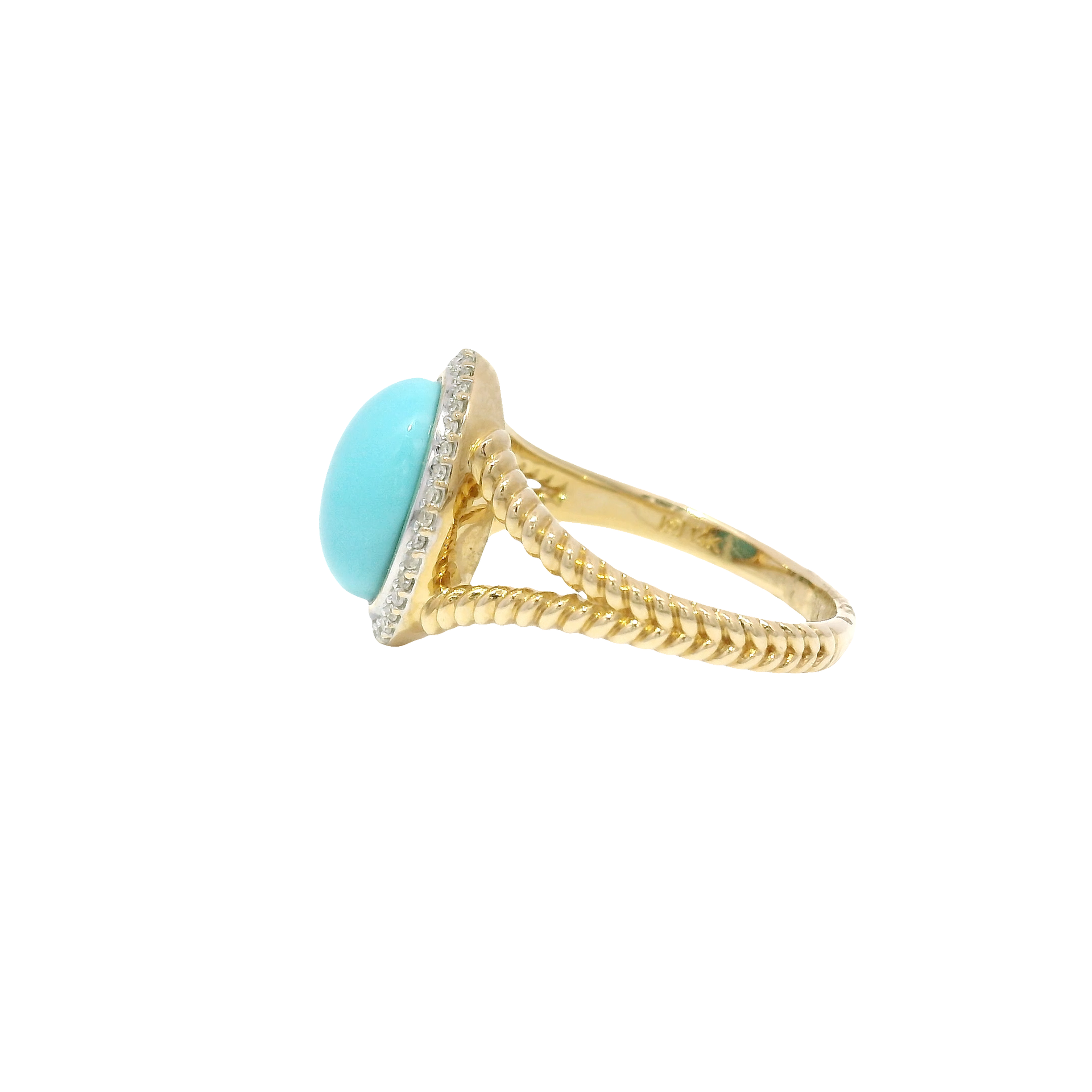 Turquoise & Diamond Estate Ring in 14K Yellow Gold