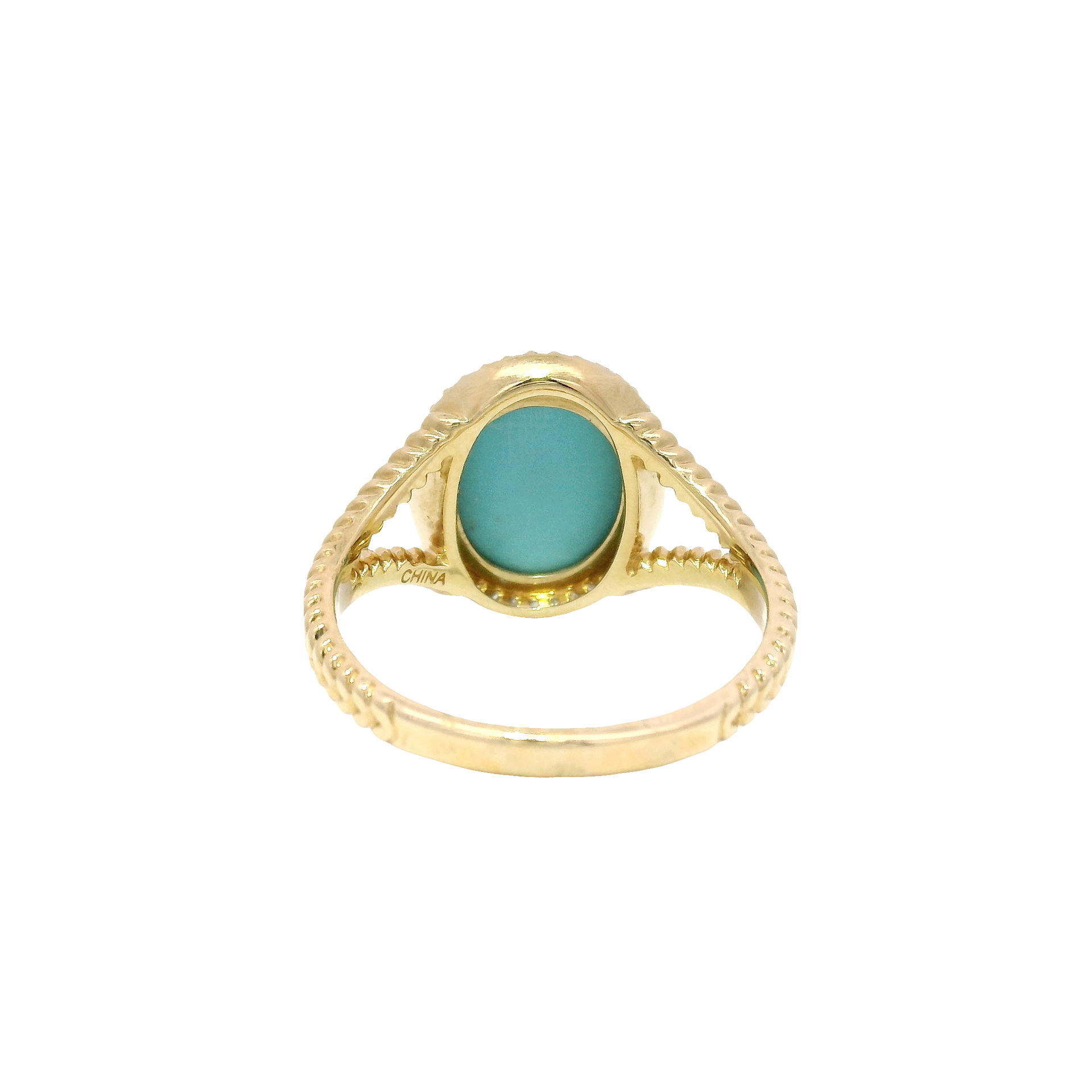 Turquoise & Diamond Estate Ring in 14K Yellow Gold