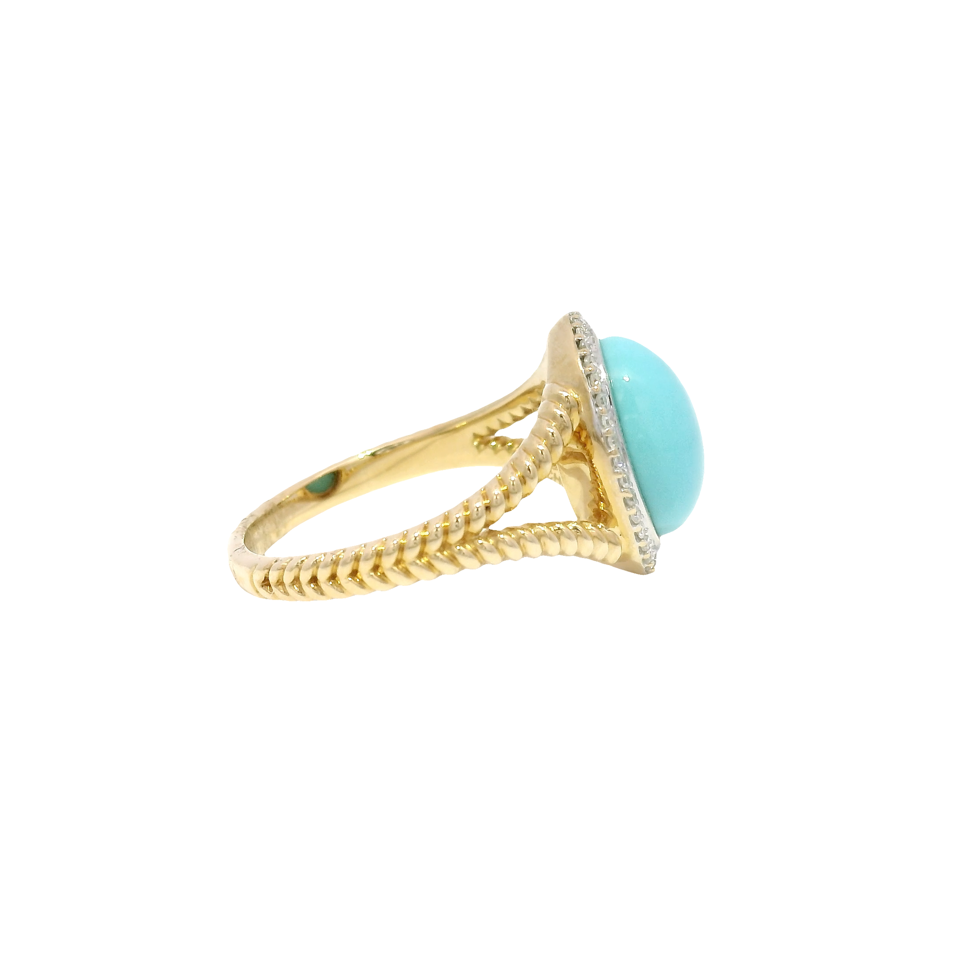 Turquoise & Diamond Estate Ring in 14K Yellow Gold