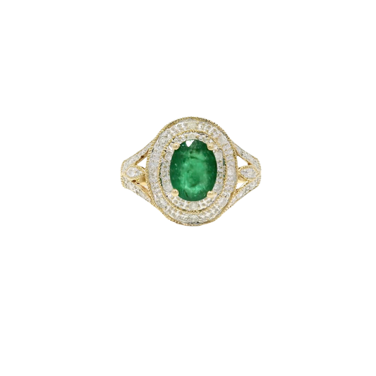Natural Oval Emerald Estate Ring Set in 14K Yellow Gold