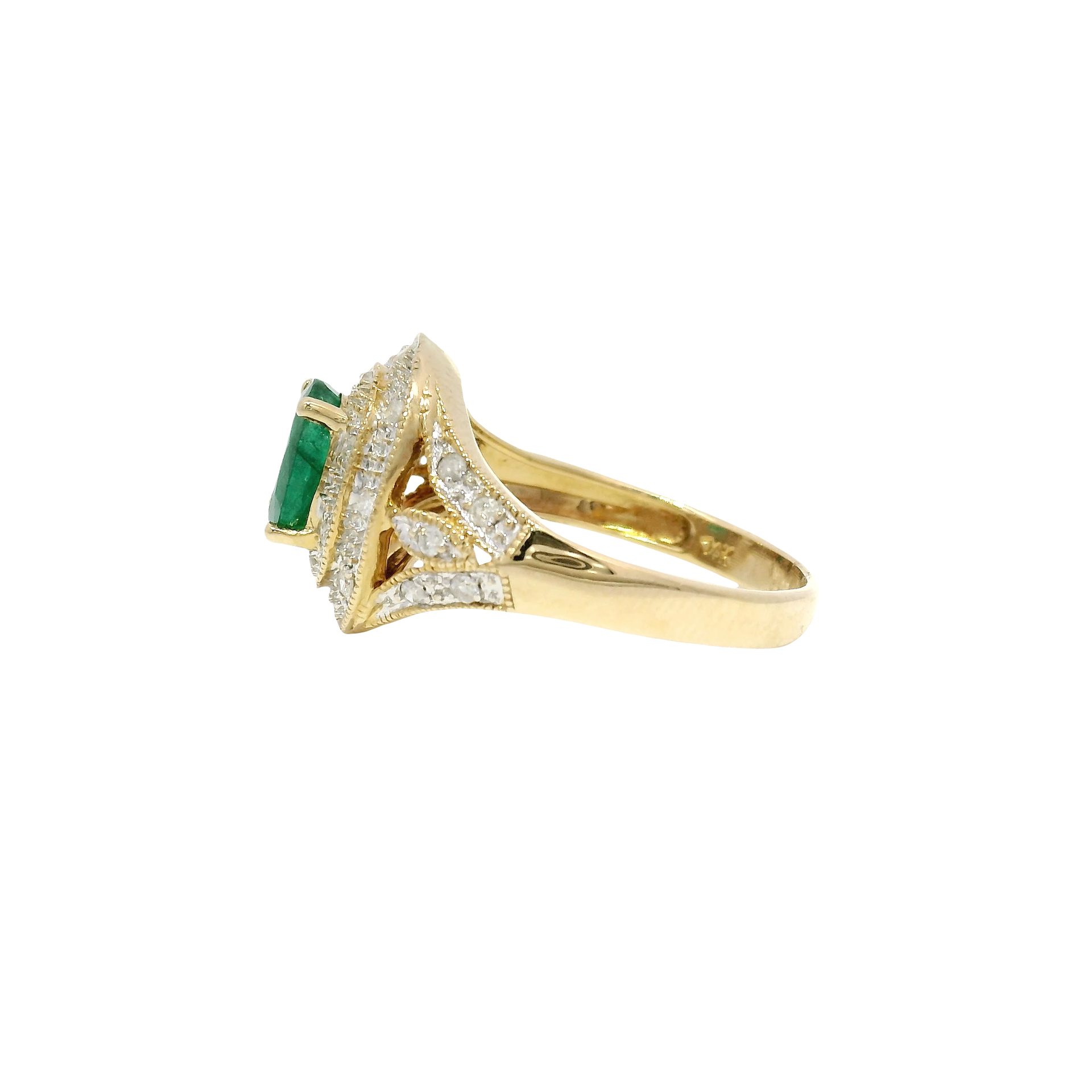 Natural Oval Emerald Estate Ring Set in 14K Yellow Gold