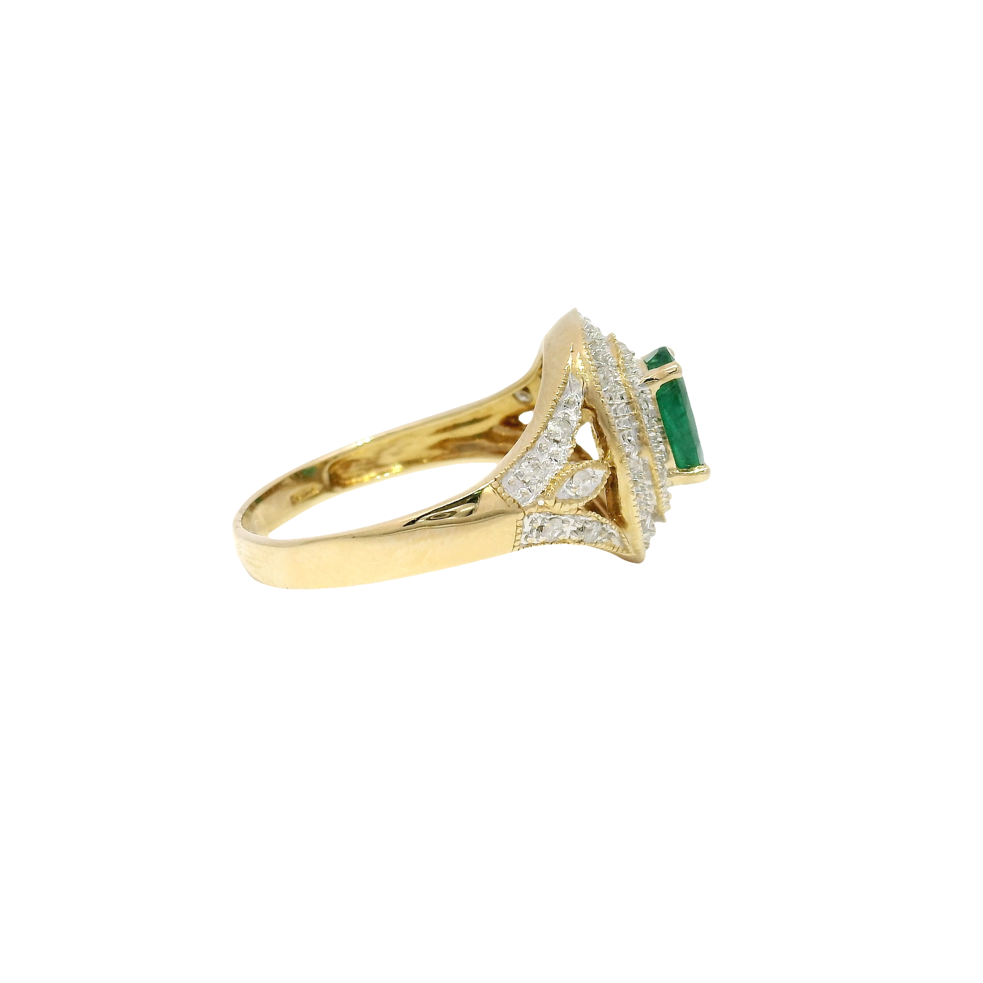 Natural Oval Emerald Estate Ring Set in 14K Yellow Gold