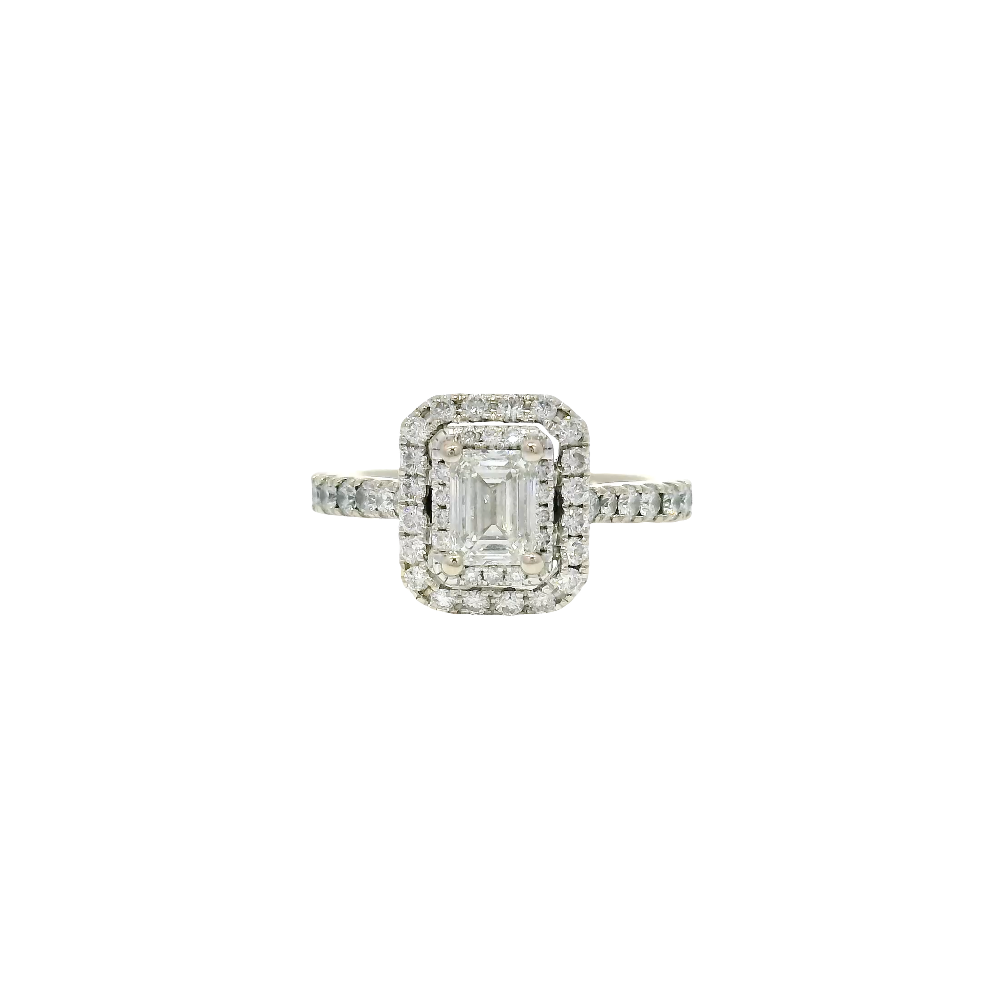 Natural Emerald Cut Diamond Set in Double Halo Vera Wang 14K White Gold Mounting