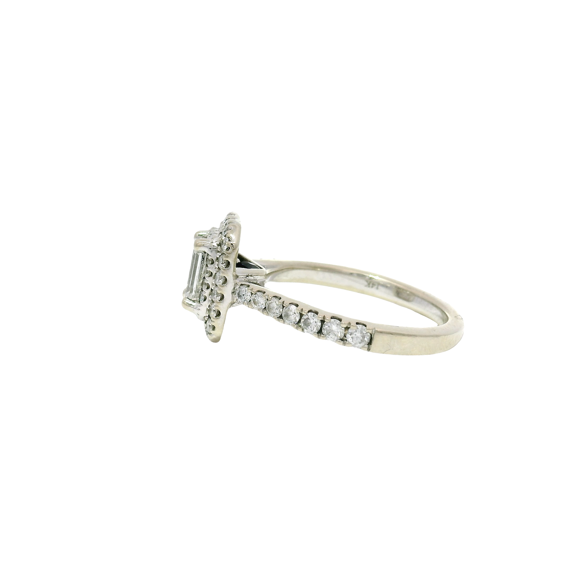 Natural Emerald Cut Diamond Set in Double Halo Vera Wang 14K White Gold Mounting