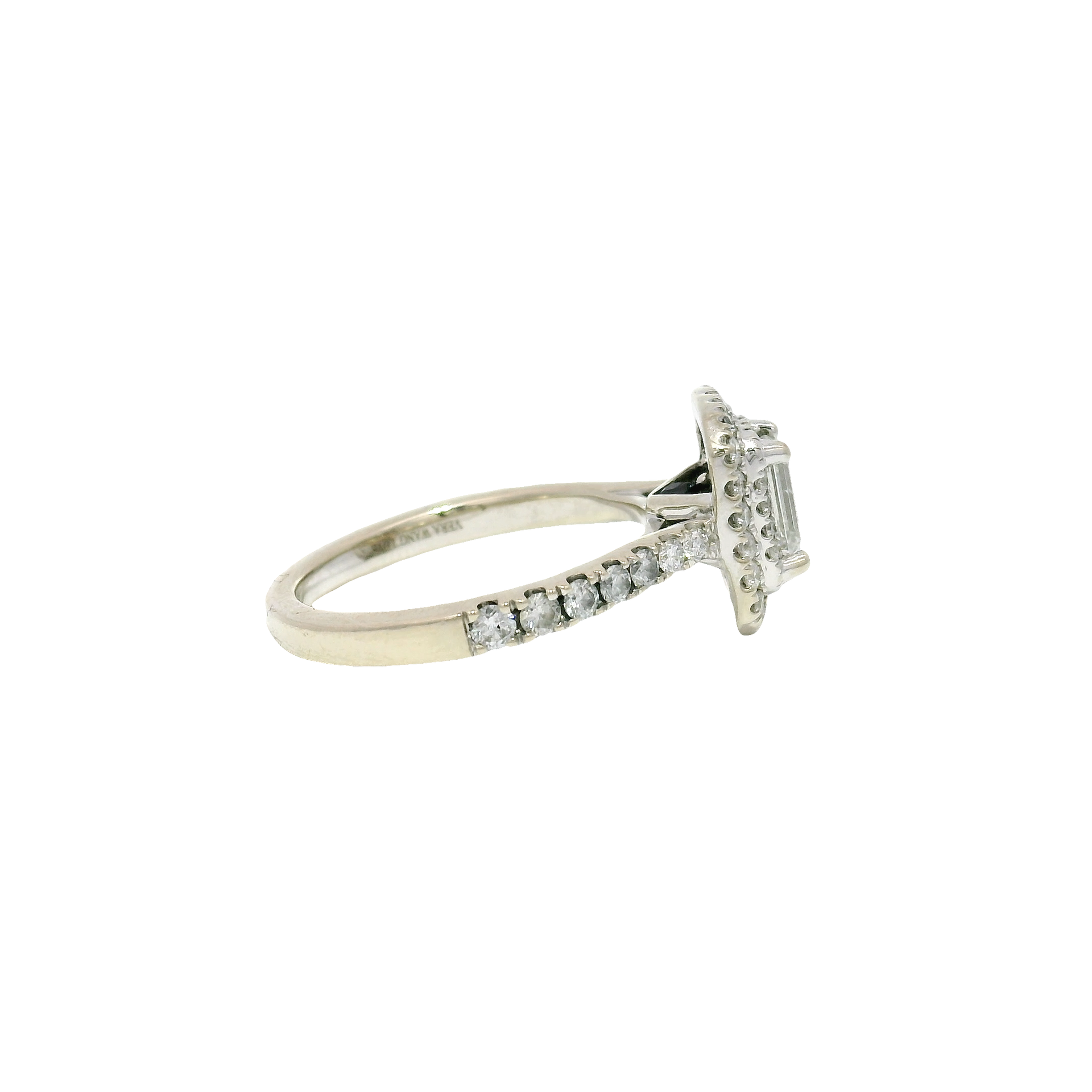 Natural Emerald Cut Diamond Set in Double Halo Vera Wang 14K White Gold Mounting