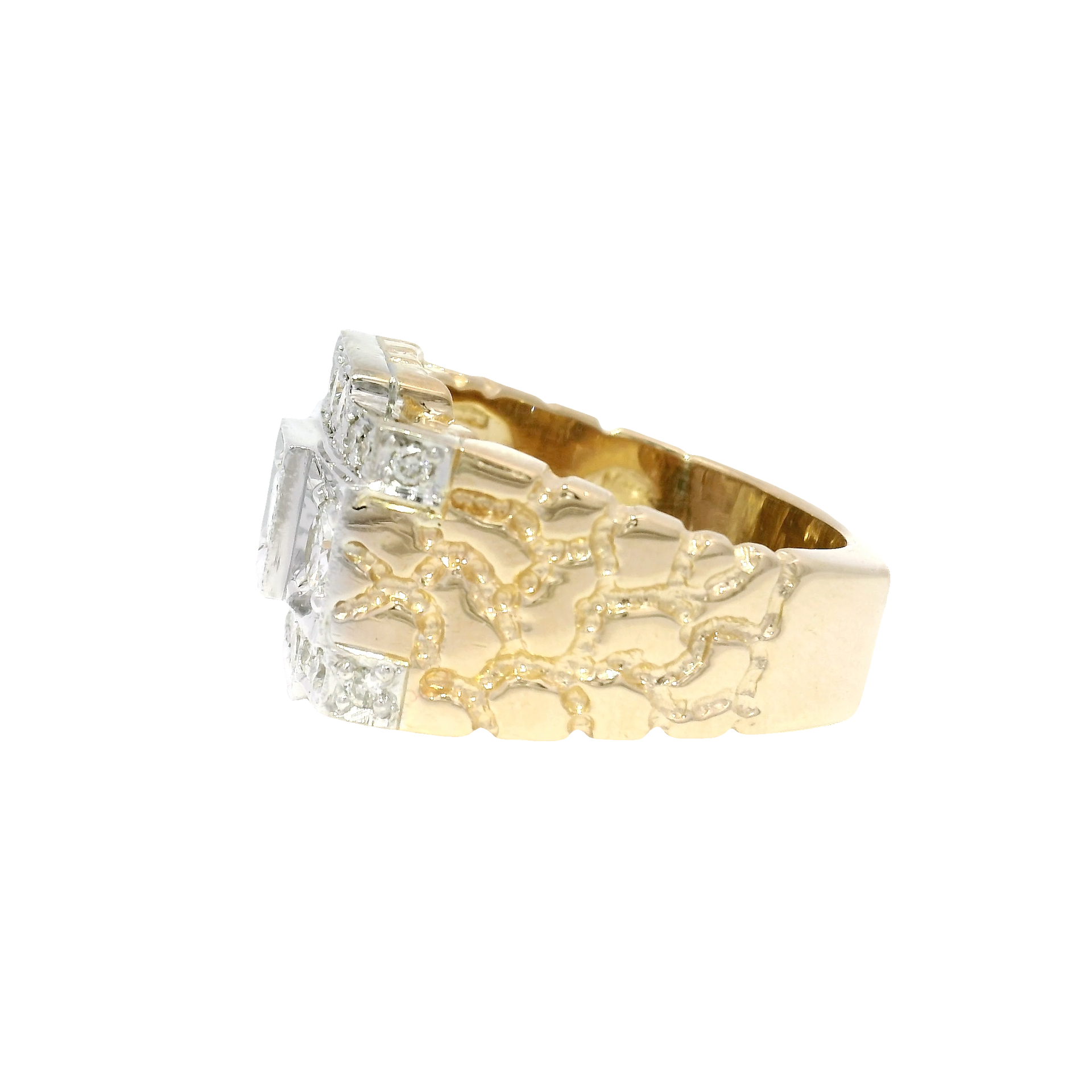 Custom Natural Diamond Nugget Style Men's Ring in 14K Yellow Gold