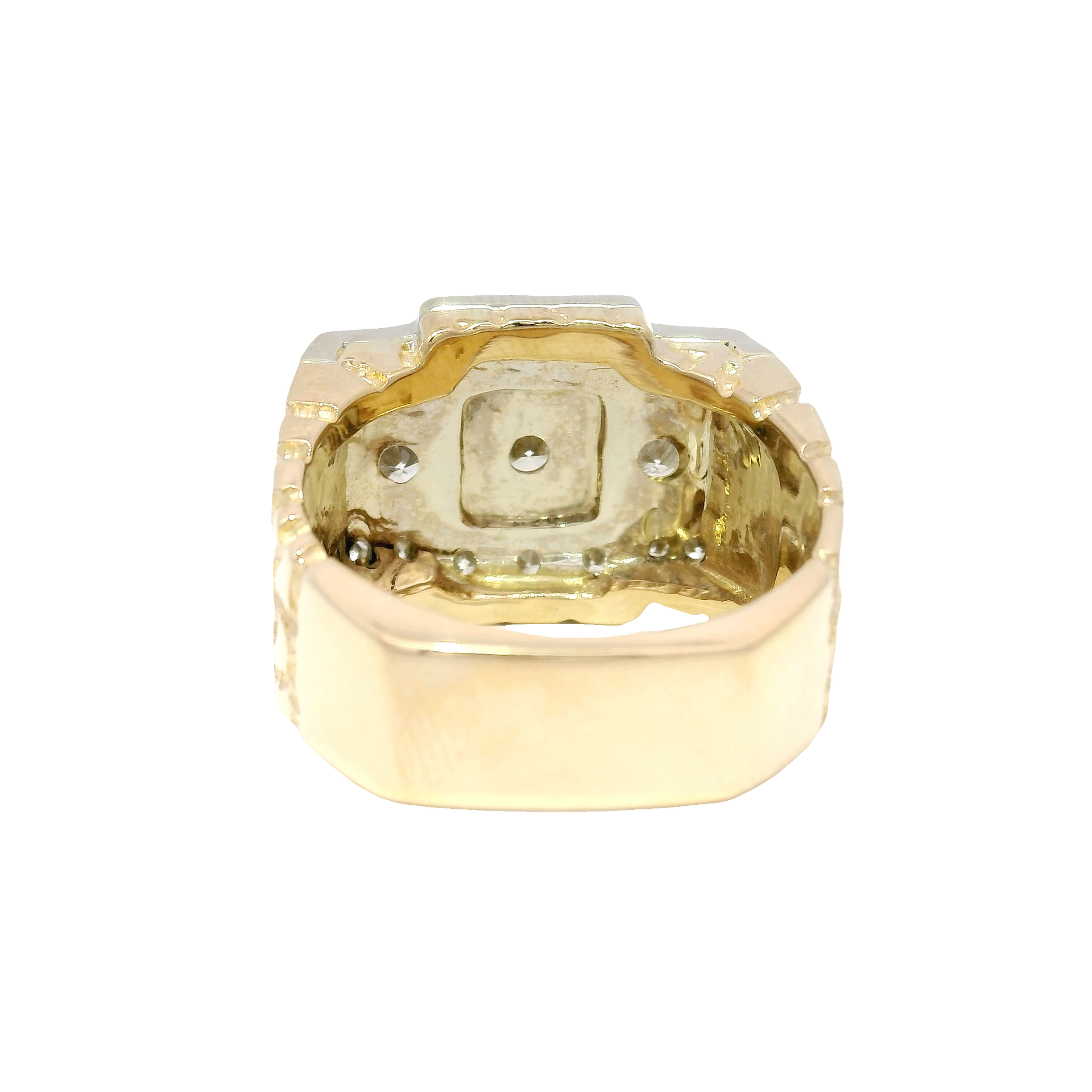 Custom Natural Diamond Nugget Style Men's Ring in 14K Yellow Gold