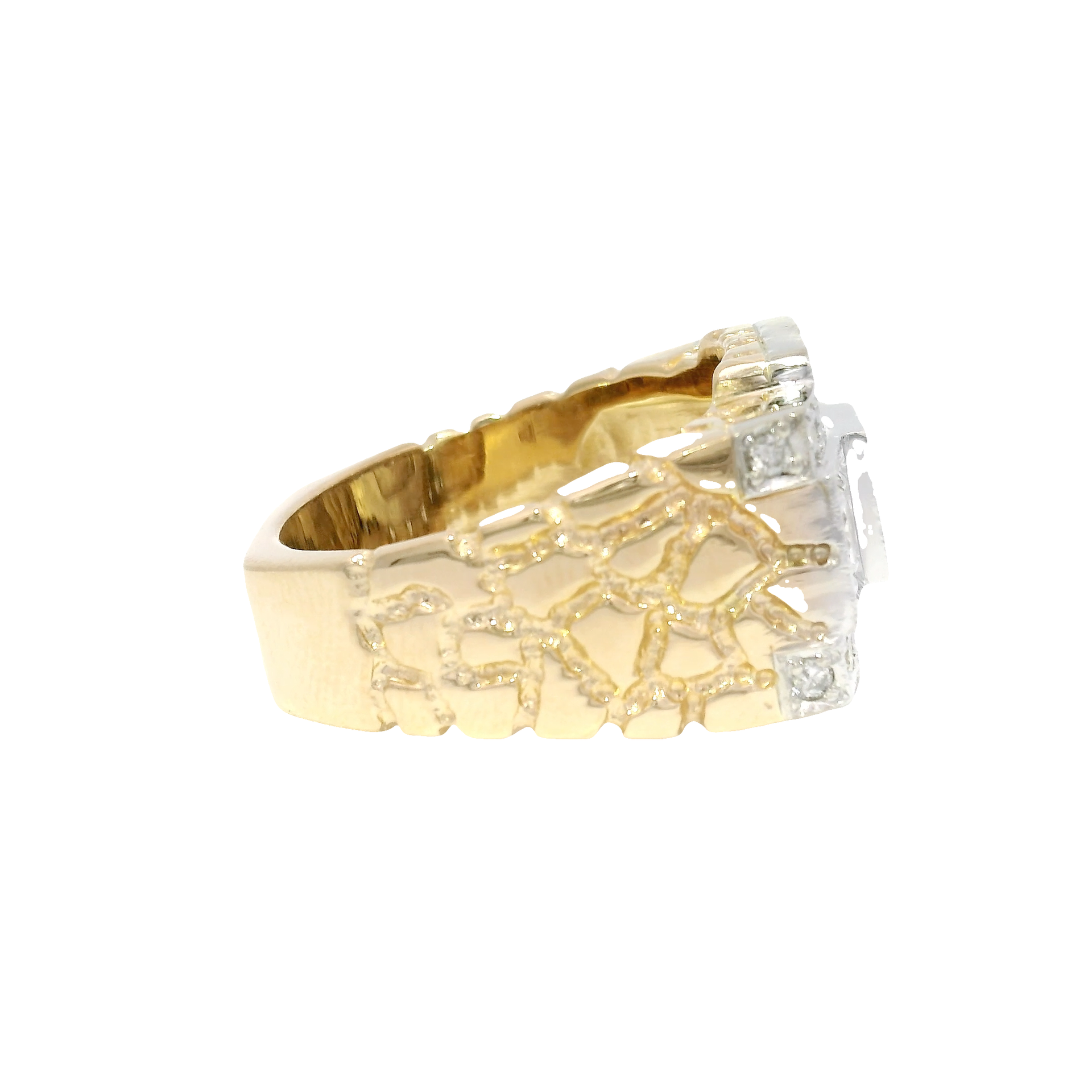 Custom Natural Diamond Nugget Style Men's Ring in 14K Yellow Gold