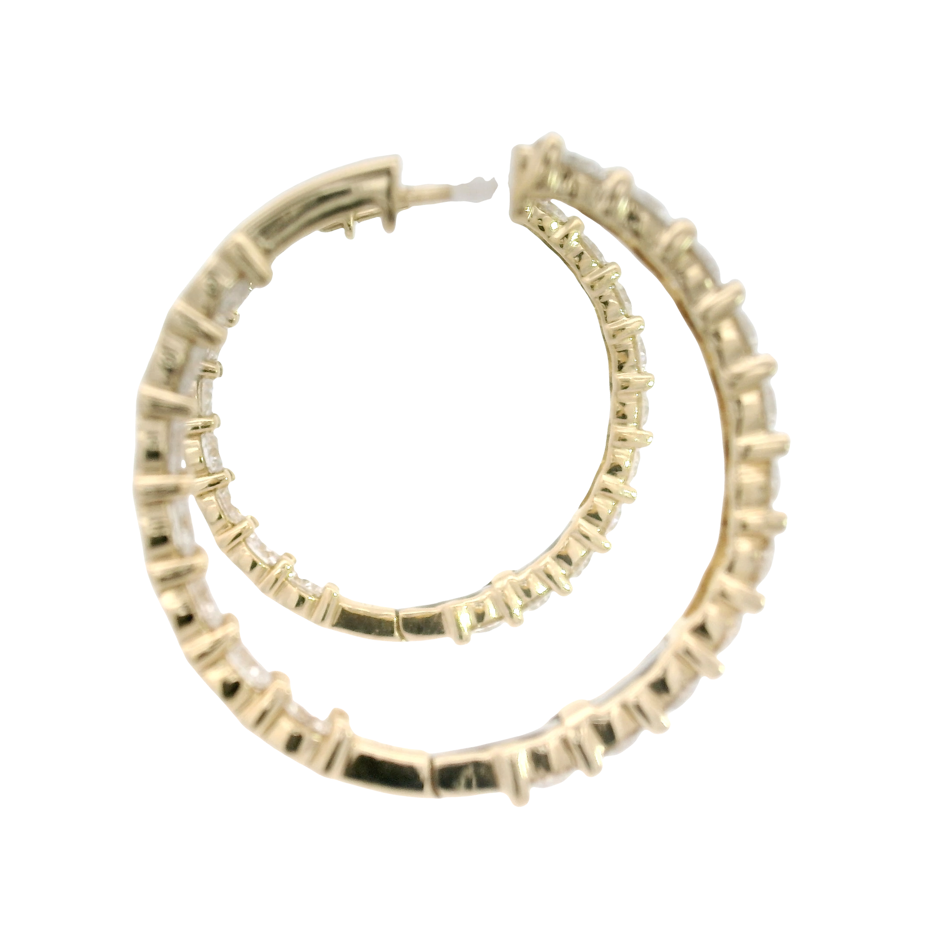 5.25cttw. Lab Grown F VS Diamond In N Out Hoops in 14K Yellow Gold