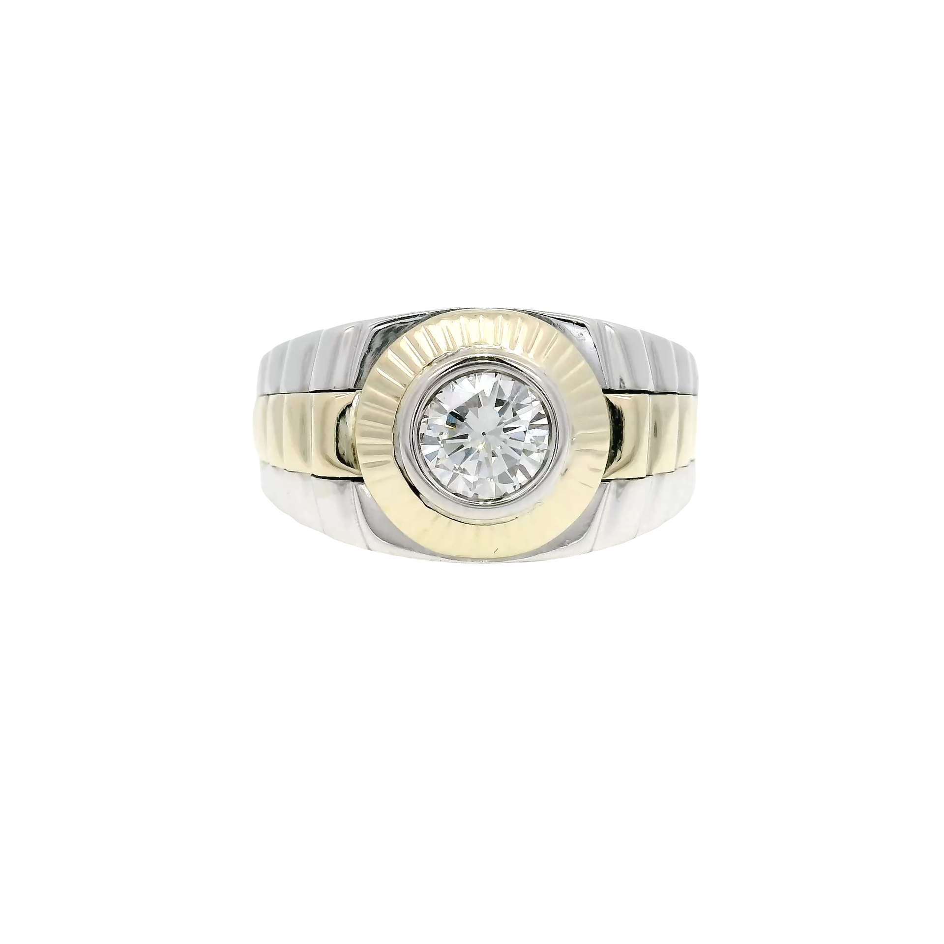 Natural Round Diamond Rolex Style Ring in Two Tone 10K Gold