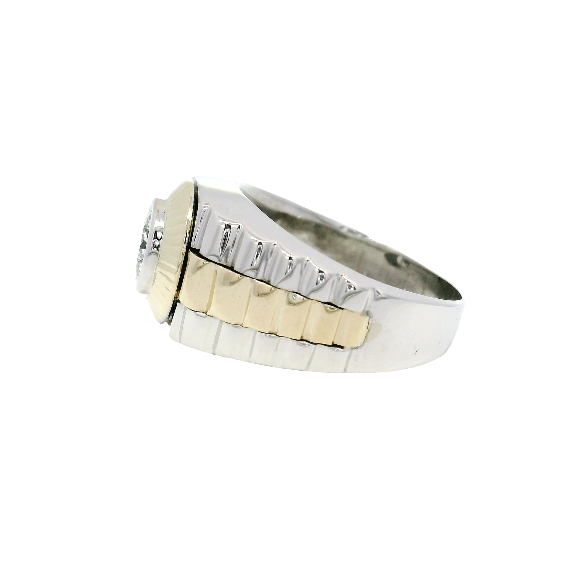 Natural Round Diamond Rolex Style Ring in Two Tone 10K Gold