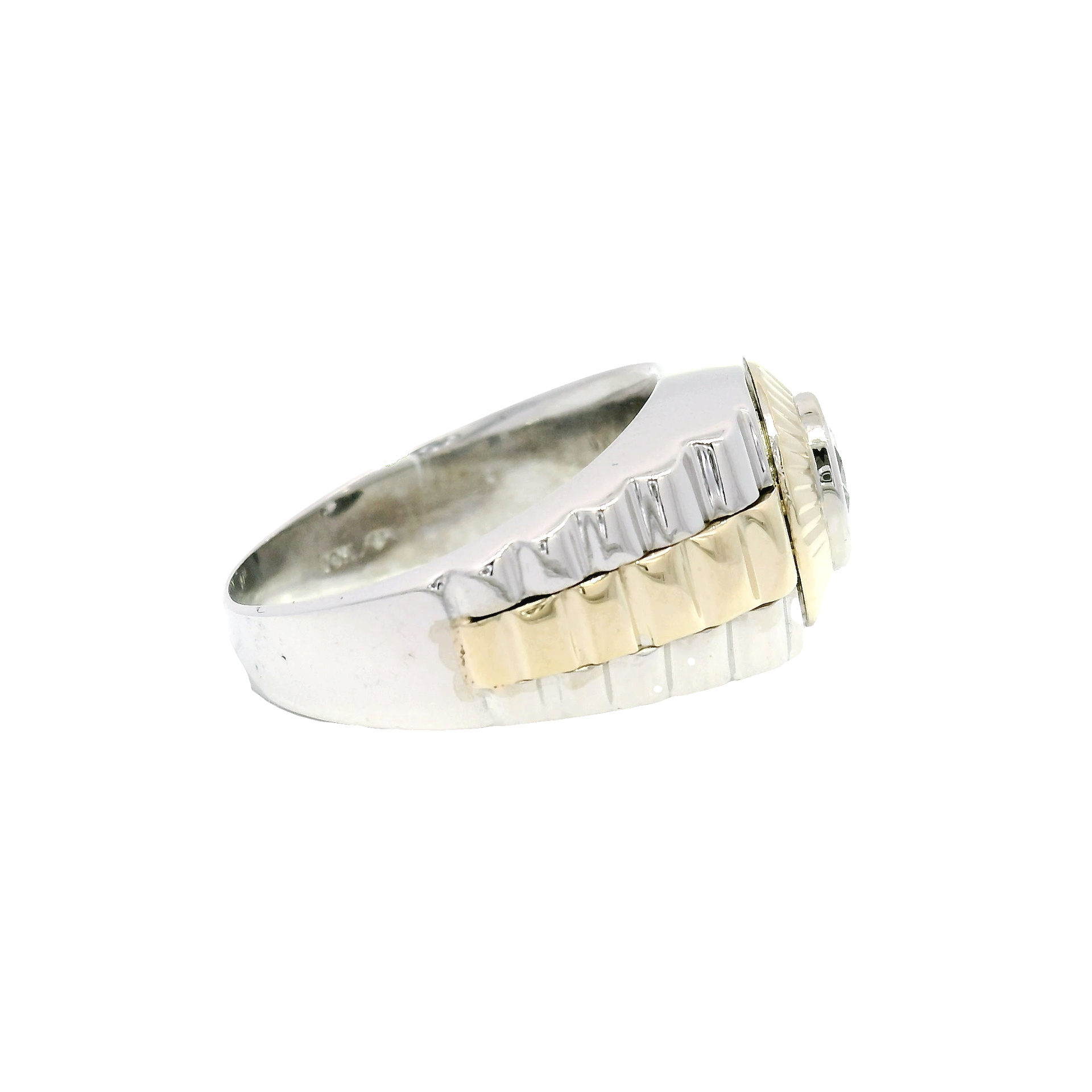 Natural Round Diamond Rolex Style Ring in Two Tone 10K Gold