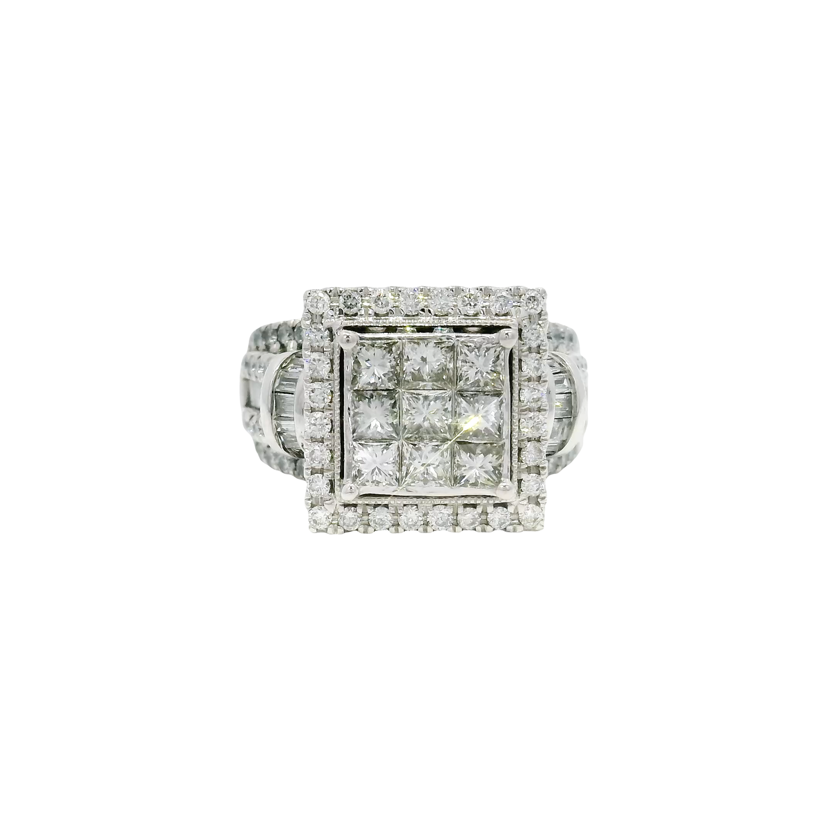 Natural Diamond Princess Cut Cluster Style Ring in 14K White Gold Sz 7.5