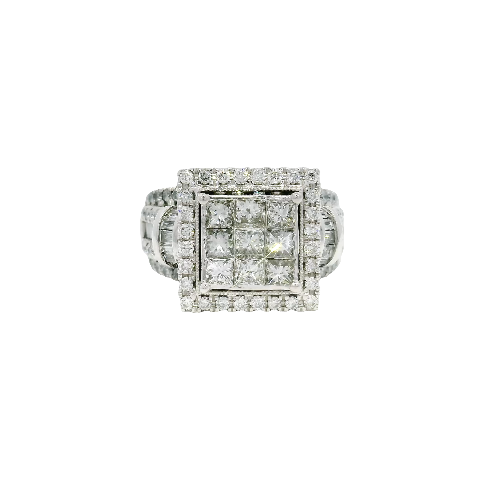 Natural Diamond Princess Cut Cluster Style Ring in 14K White Gold