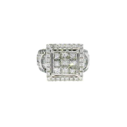 Natural Diamond Princess Cut Cluster Style Ring in 14K White Gold
