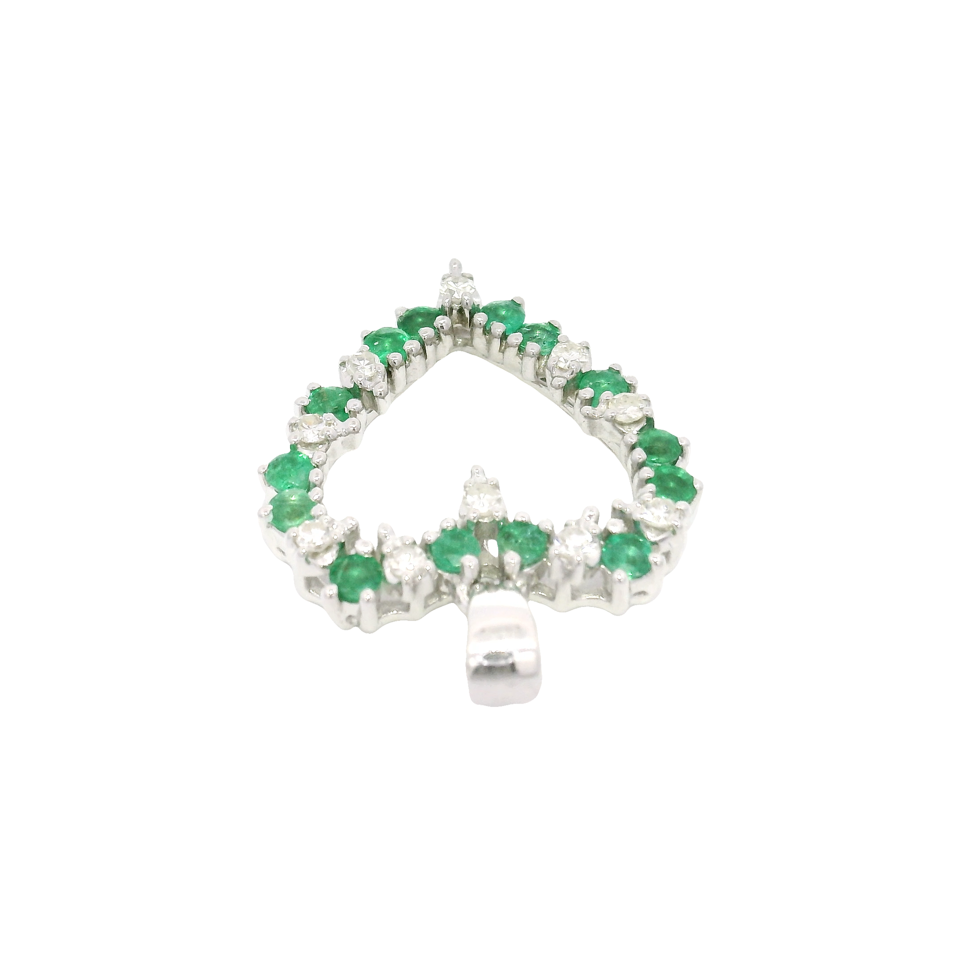 Emerald & Diamond Heart Pendant in 14K White Gold