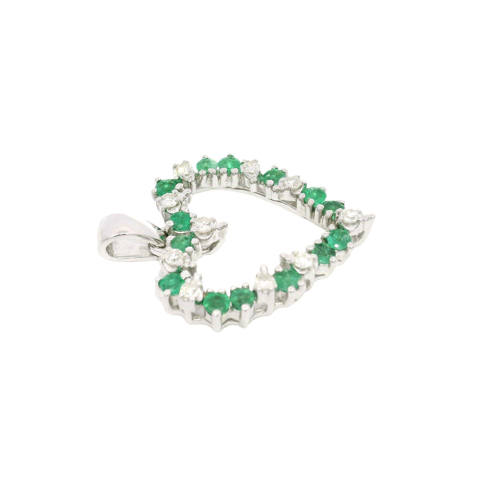 Emerald & Diamond Heart Pendant in 14K White Gold