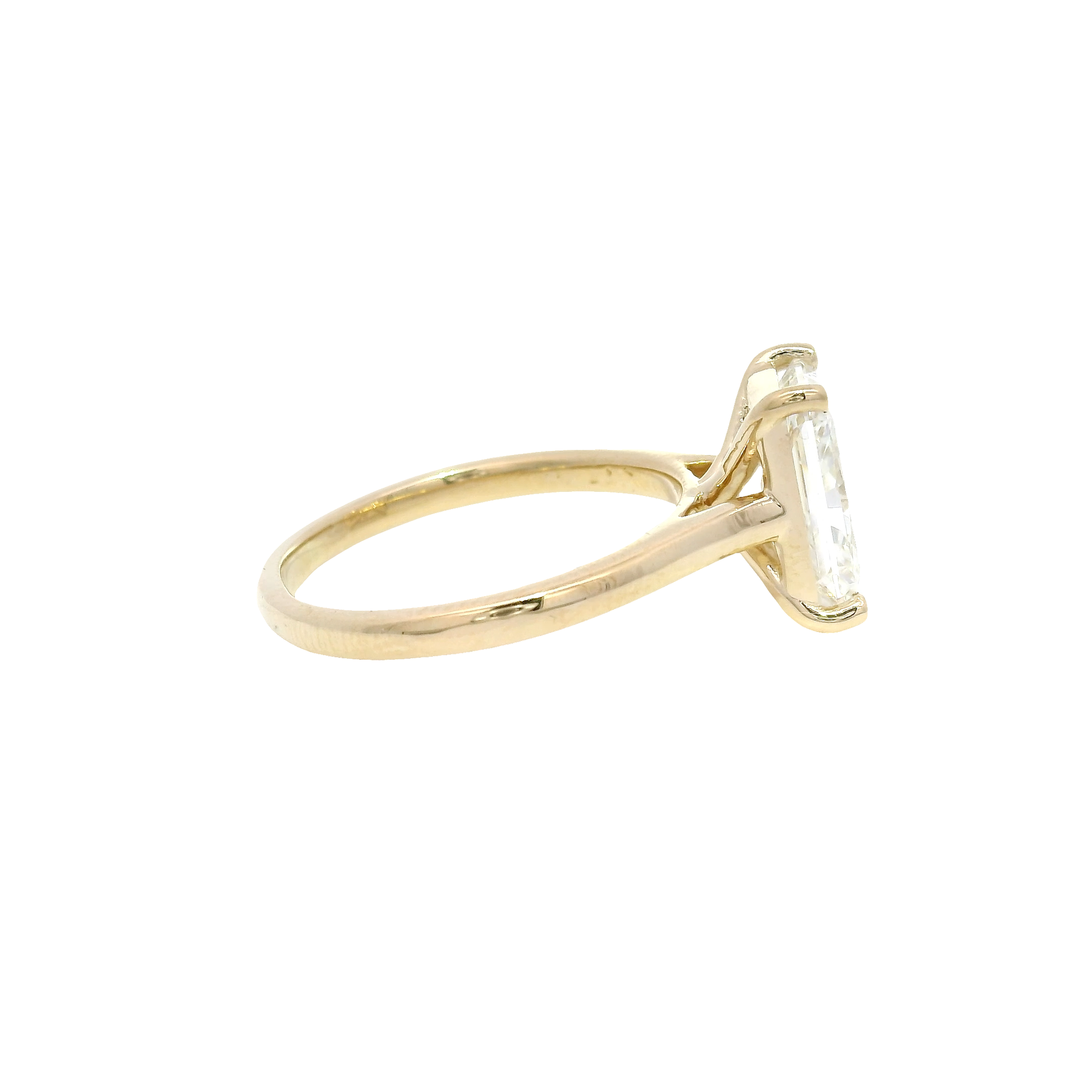 3.04ct. F VVS2 Lab Grown Elongated Radiant in 14K Yellow Gold Cathedral
