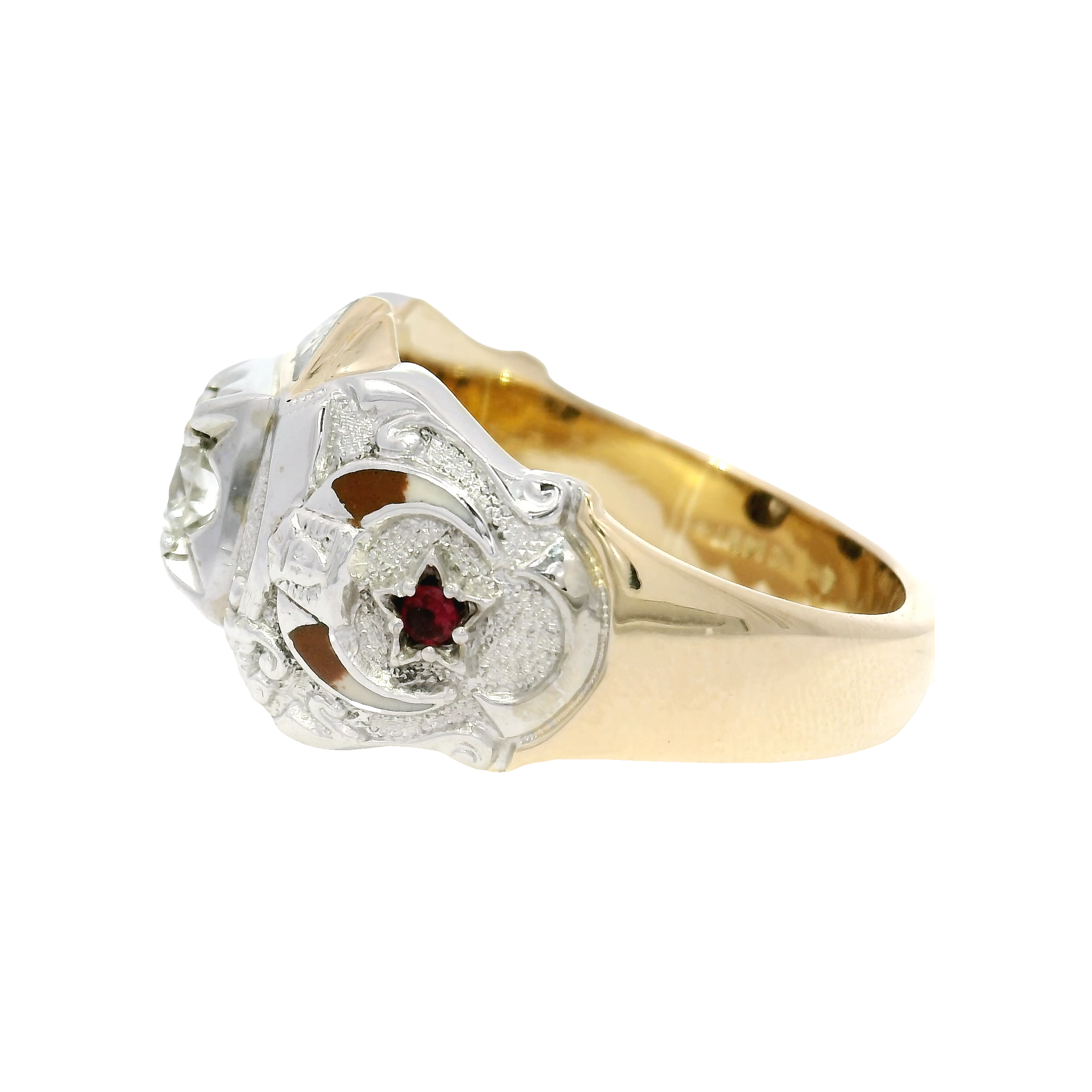 Natural Diamond Masonic Ring in 14K Yellow Gold