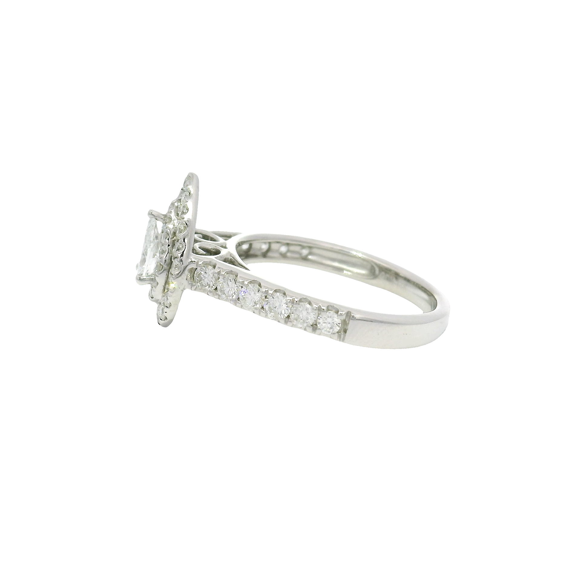 Natural Pear Shape Diamond Engagement Ring in 14K White Gold Double Halo
