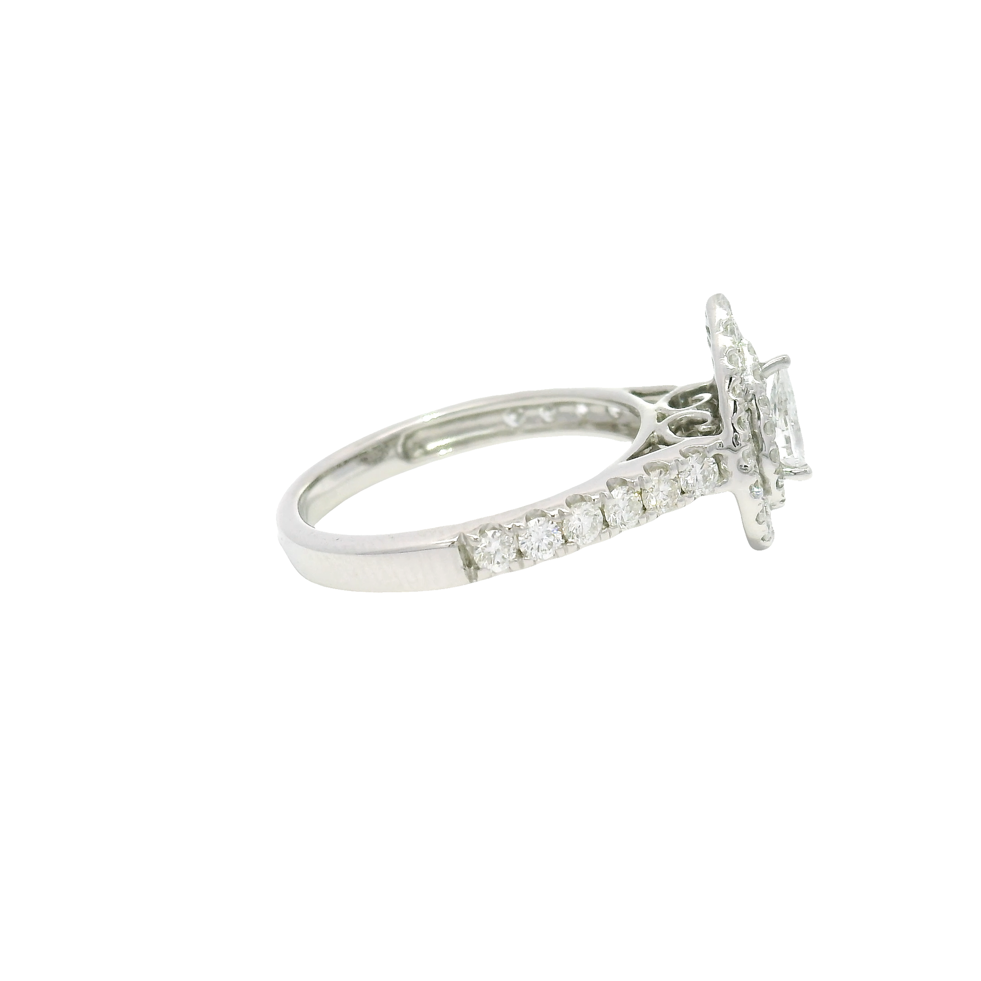 Natural Pear Shape Diamond Engagement Ring in 14K White Gold Double Halo