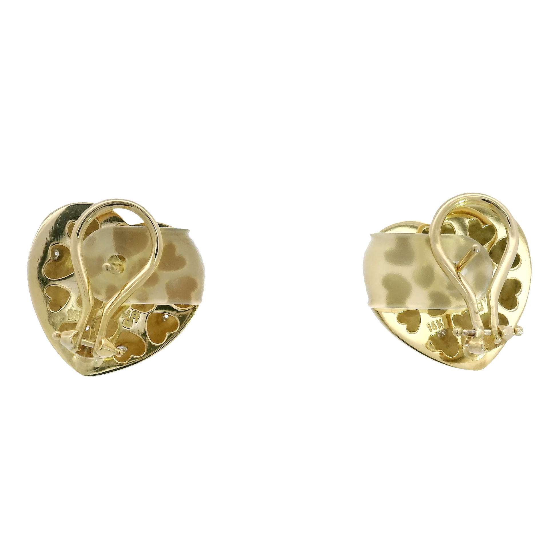 Natural Diamond Puffy Heart Earrings in 14K Yellow Gold
