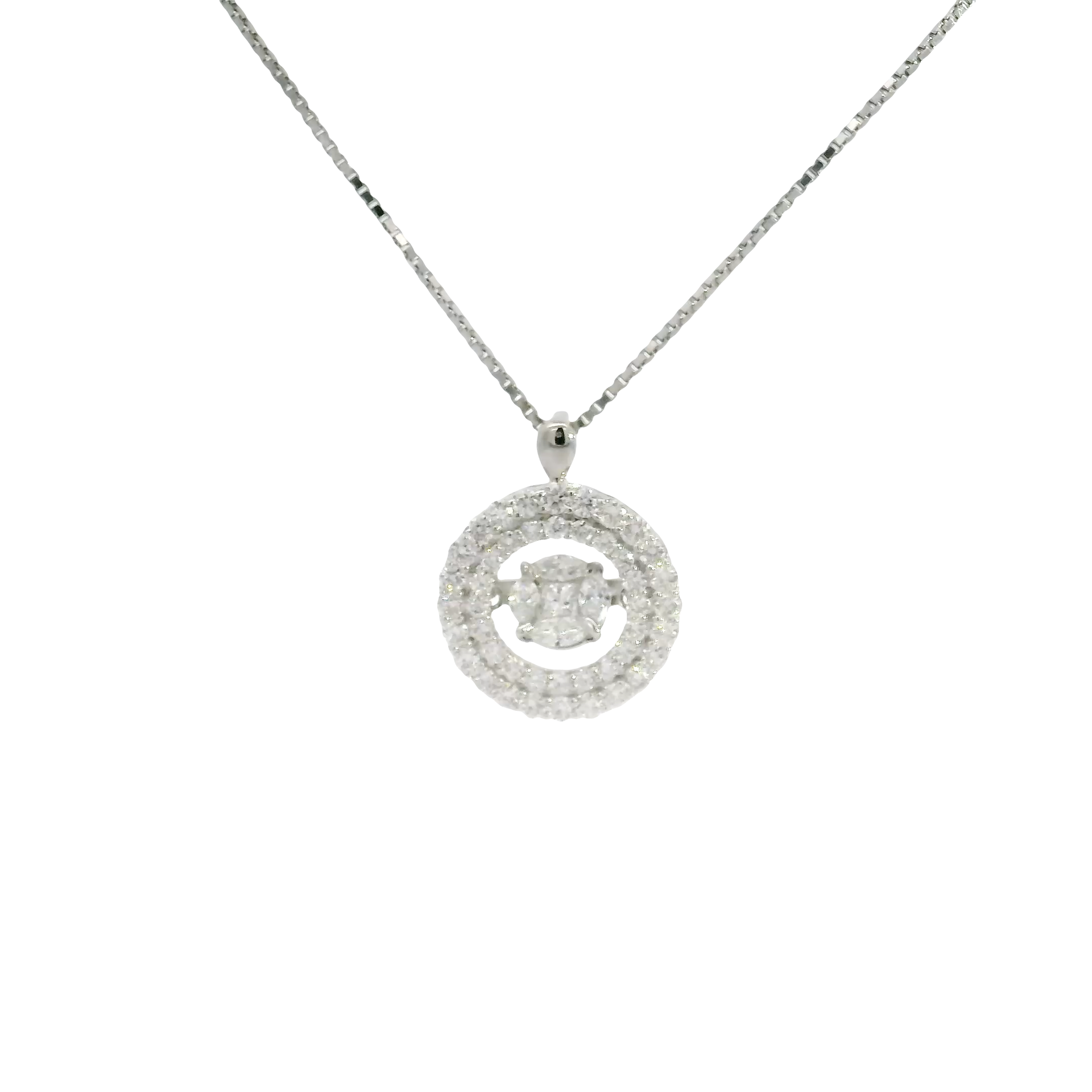 Natural Diamond Halo Style Pendant in 14K White Gold