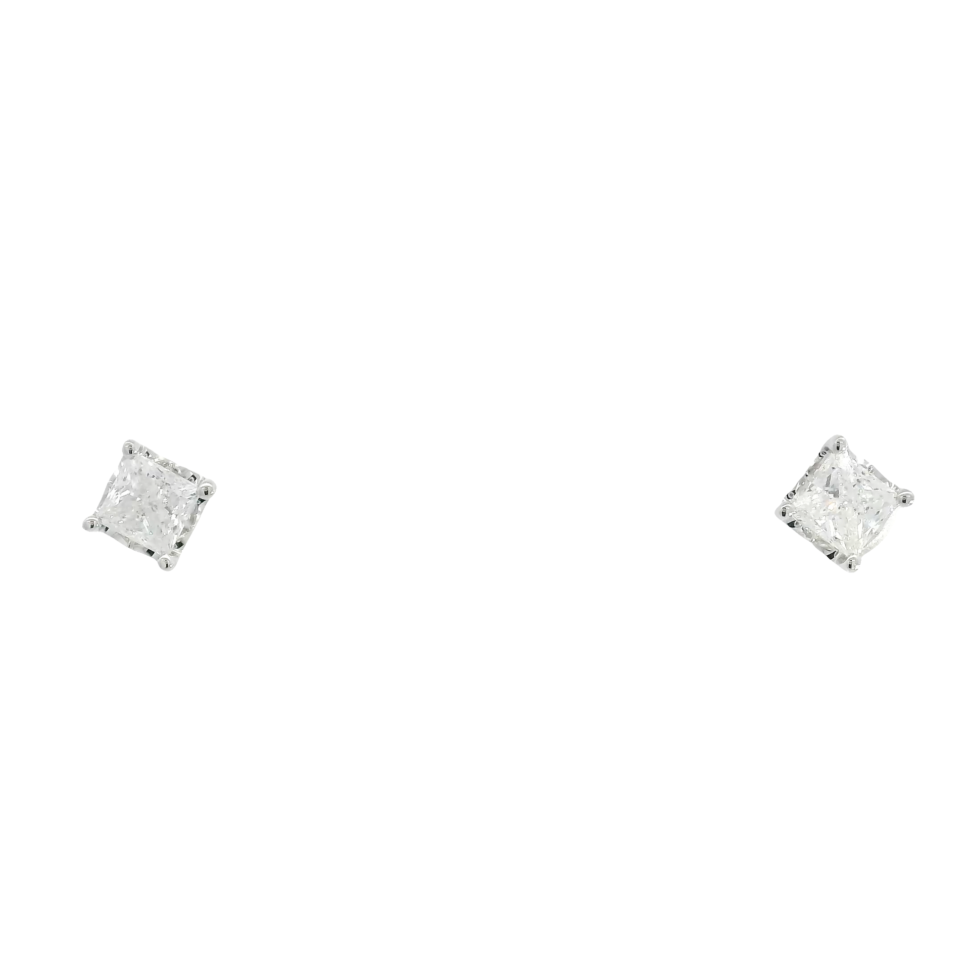 Natural Diamond Princess Cut Earrings in 14K White Gold