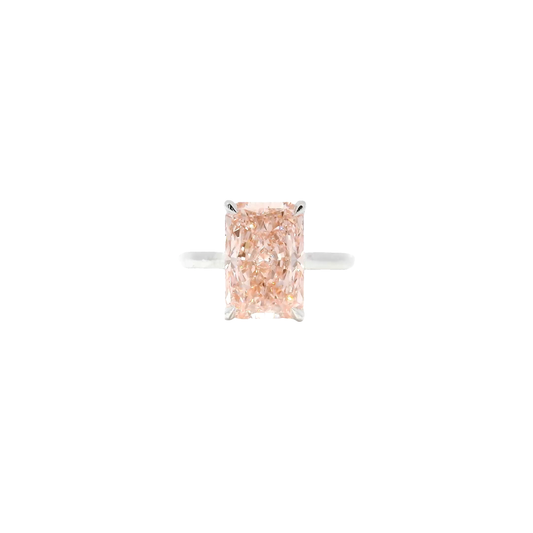 5.02ct. Fancy Vivid Pink VVS2 Elongated Radiant Diamond Set in 14K White Gold Cathedral Mounting
