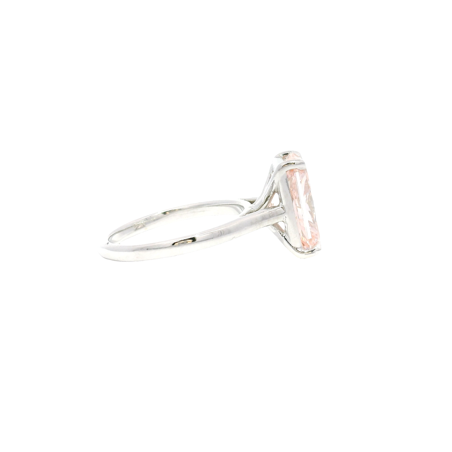 5.02ct. Fancy Vivid Pink VVS2 Elongated Radiant Diamond Set in 14K White Gold Cathedral Mounting