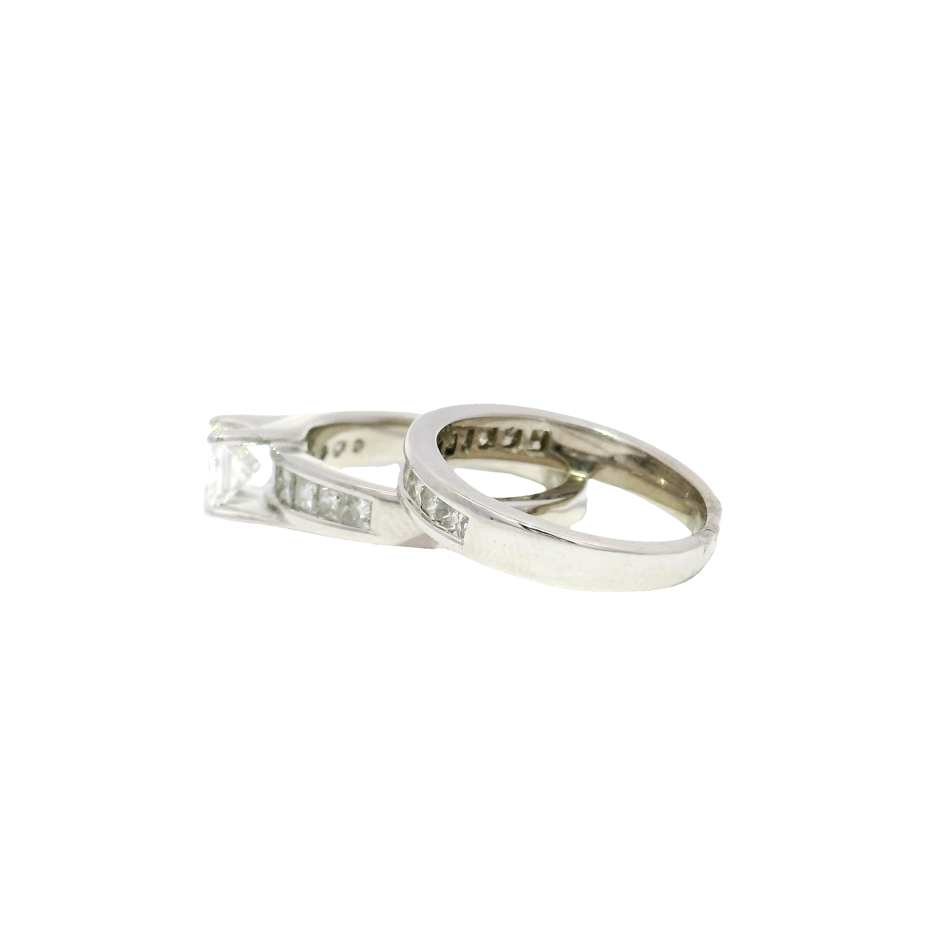 Natural Princess Cut Diamond Enagement Set in 14K White Gold with Matching Band