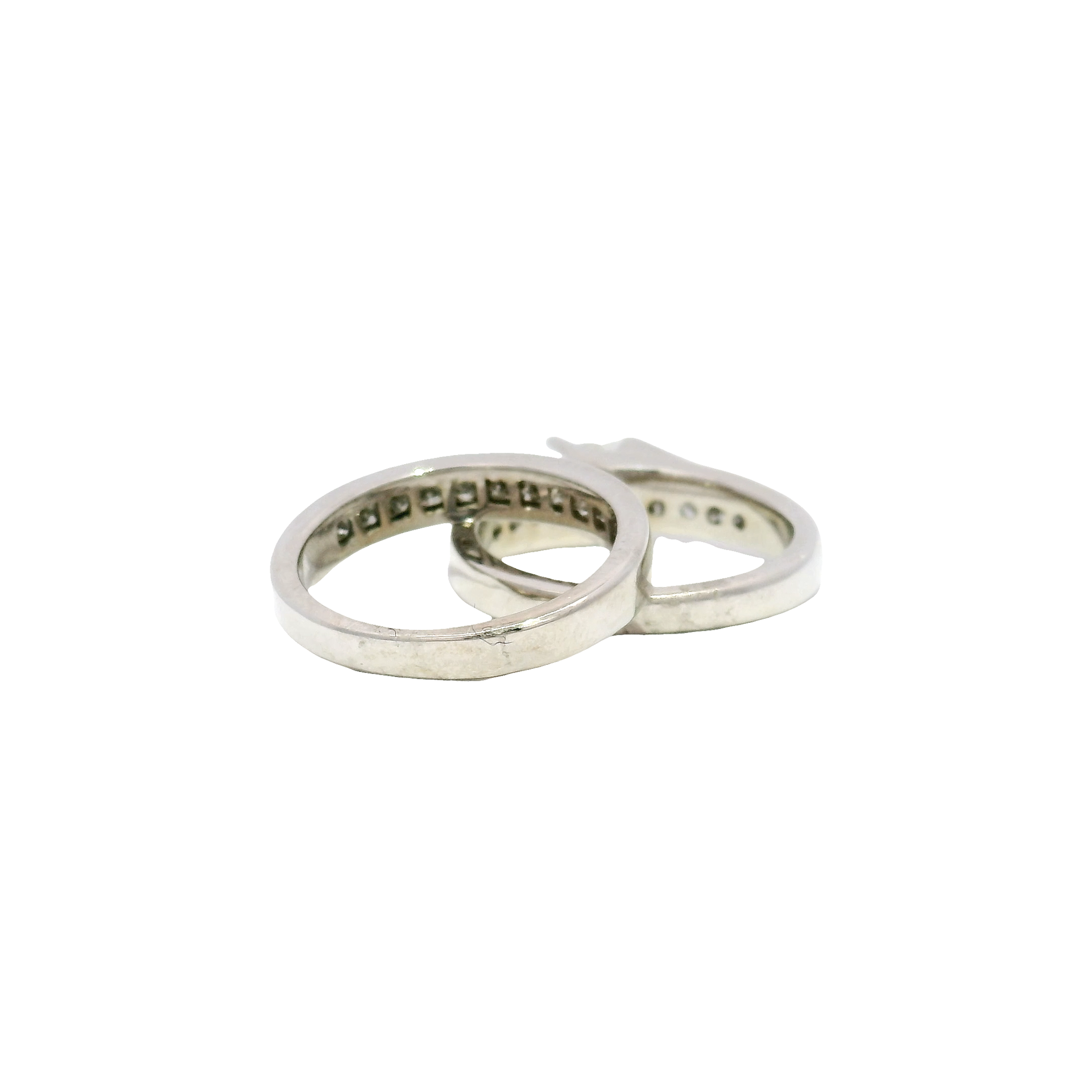 Natural Princess Cut Diamond Enagement Set in 14K White Gold with Matching Band