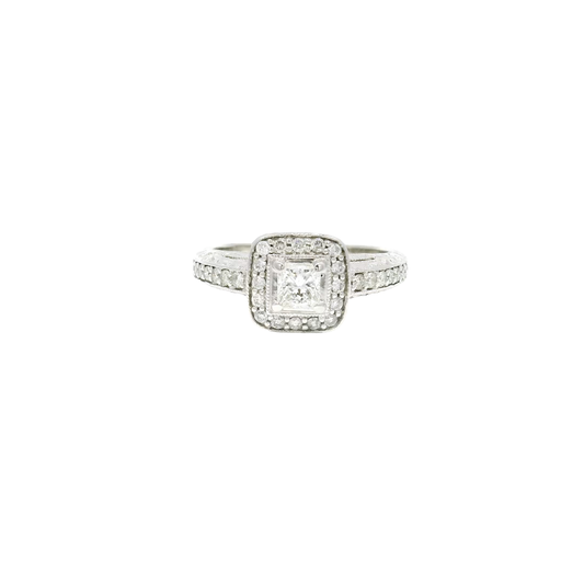 Natural Princess Cut Diamond Ring in 14K White Gold