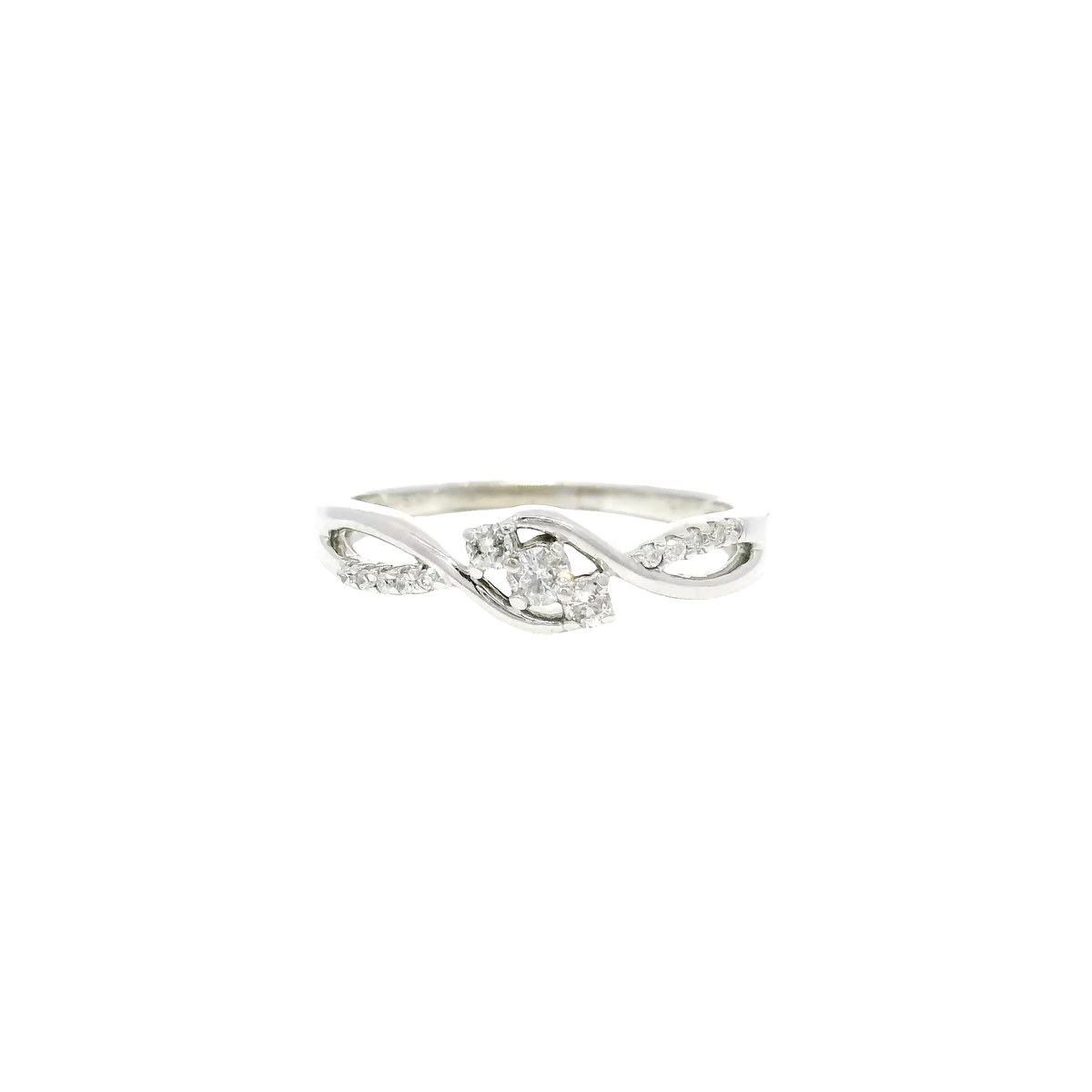 Three Stone Fashion Ring in 14K White Gold Sz 8.5